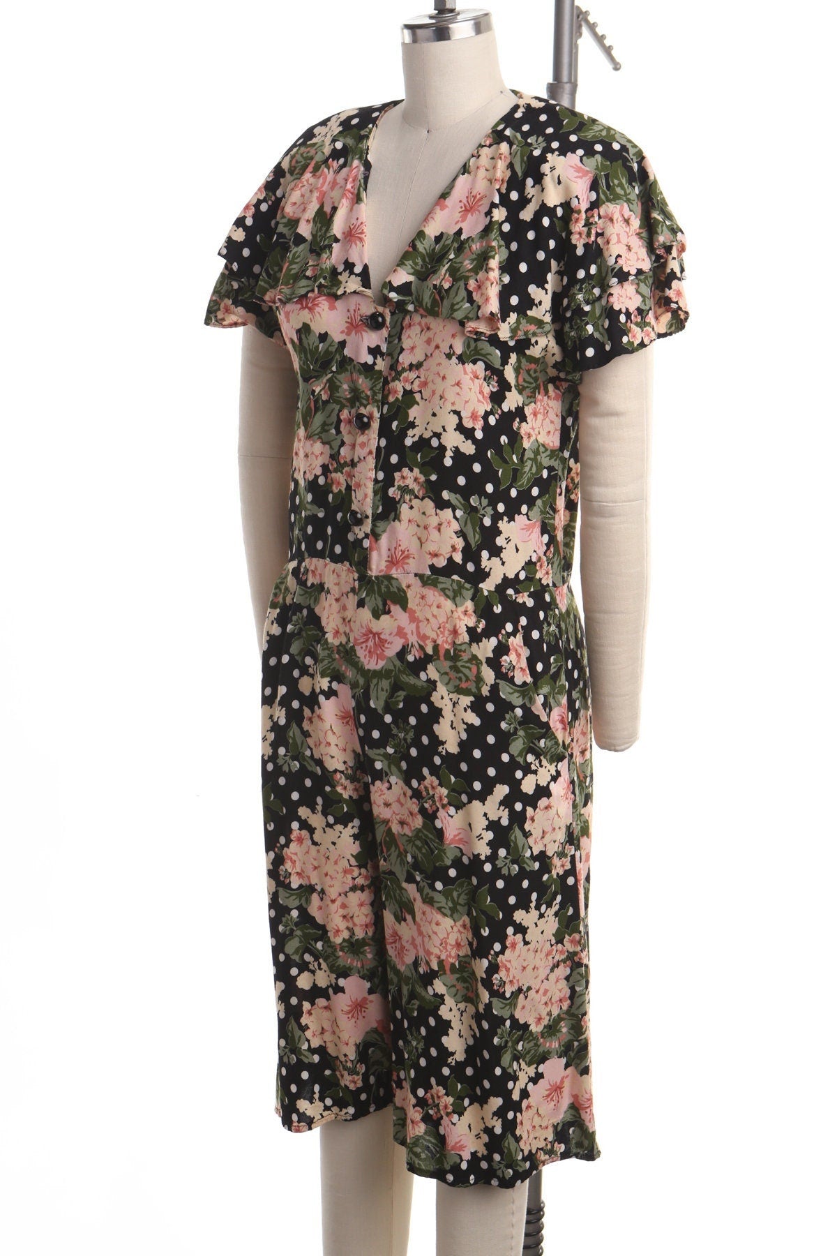 Vintage romper black pink flower summer rayon dress 90's casual y2k women