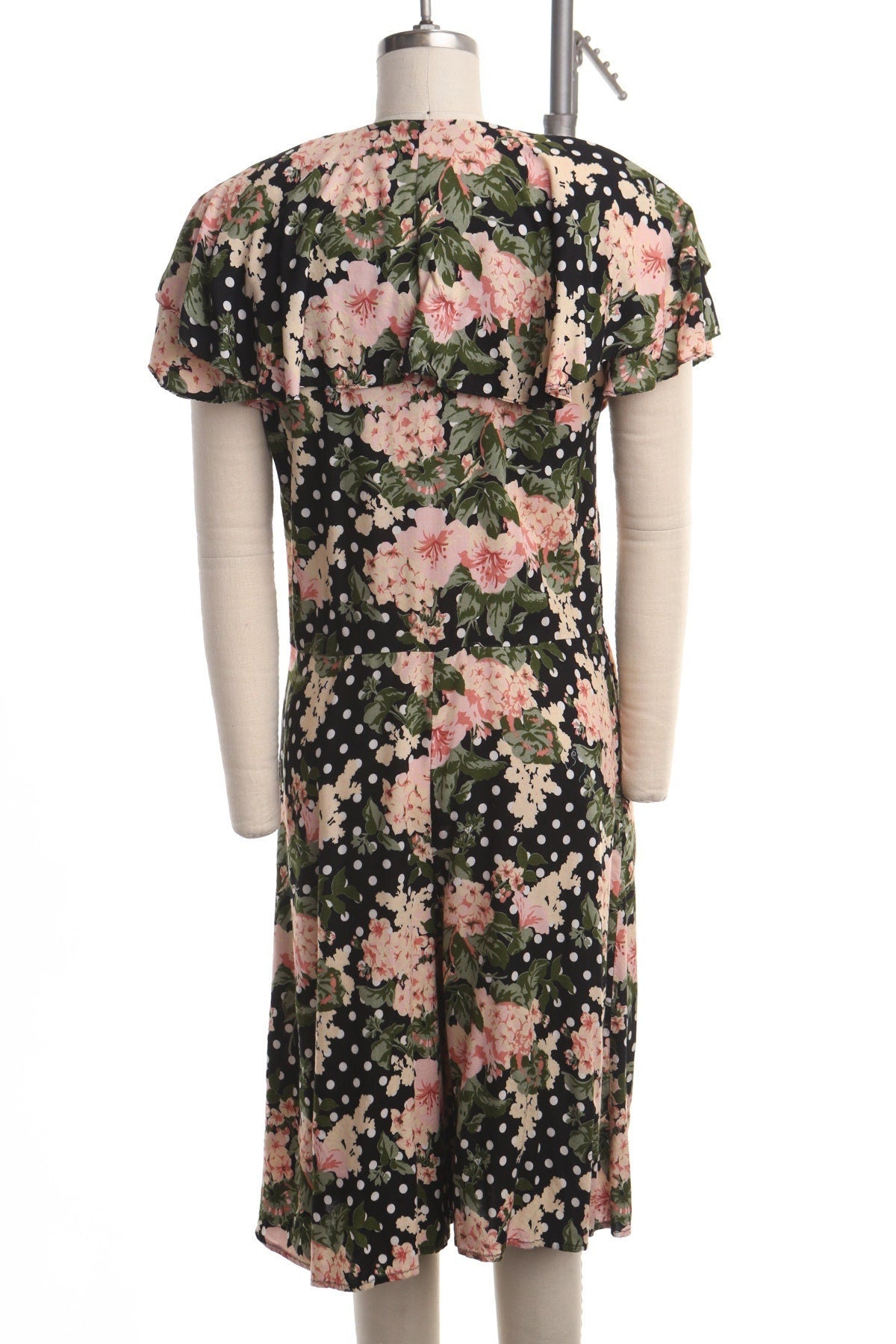 Vintage romper black pink flower summer rayon dress 90's casual y2k women