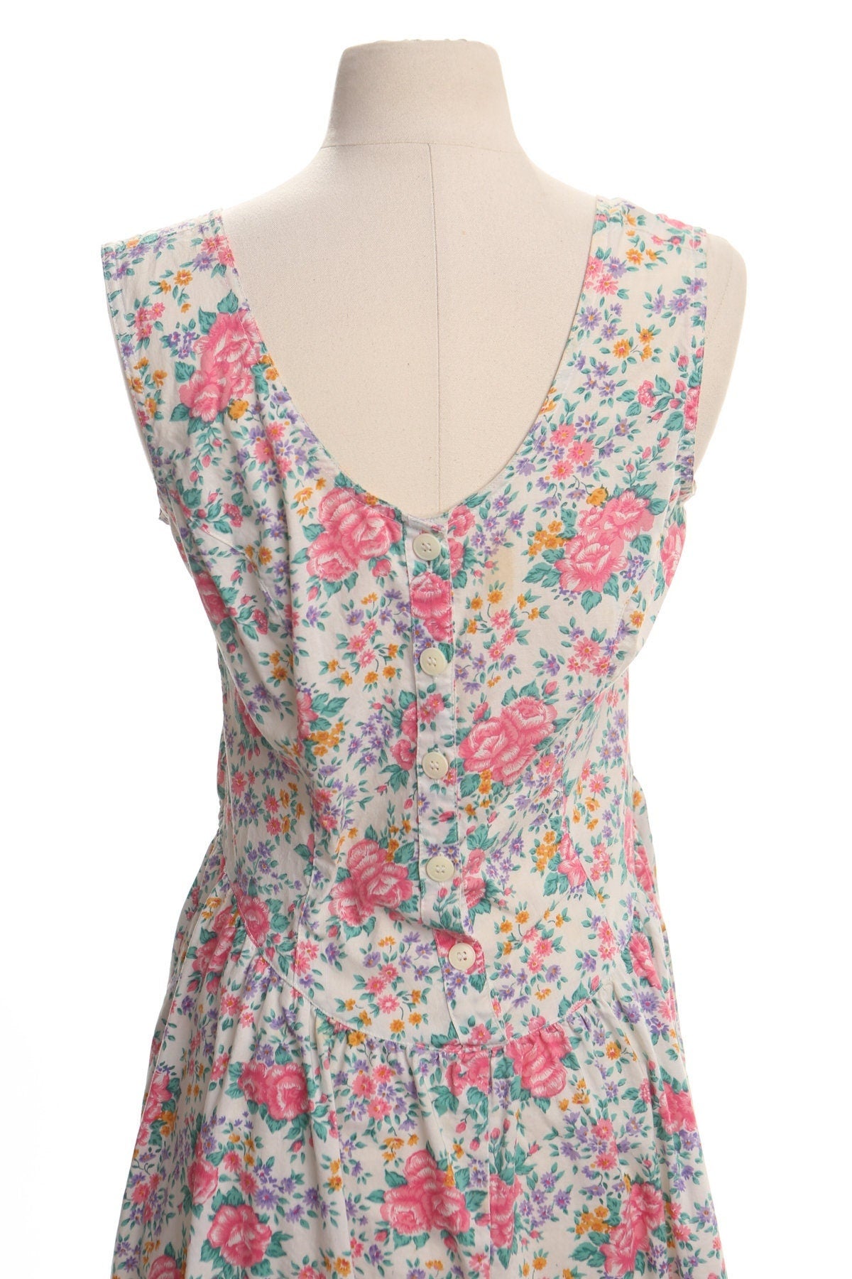 Vintage floral print cotton summer dress white 80's women maxi spring