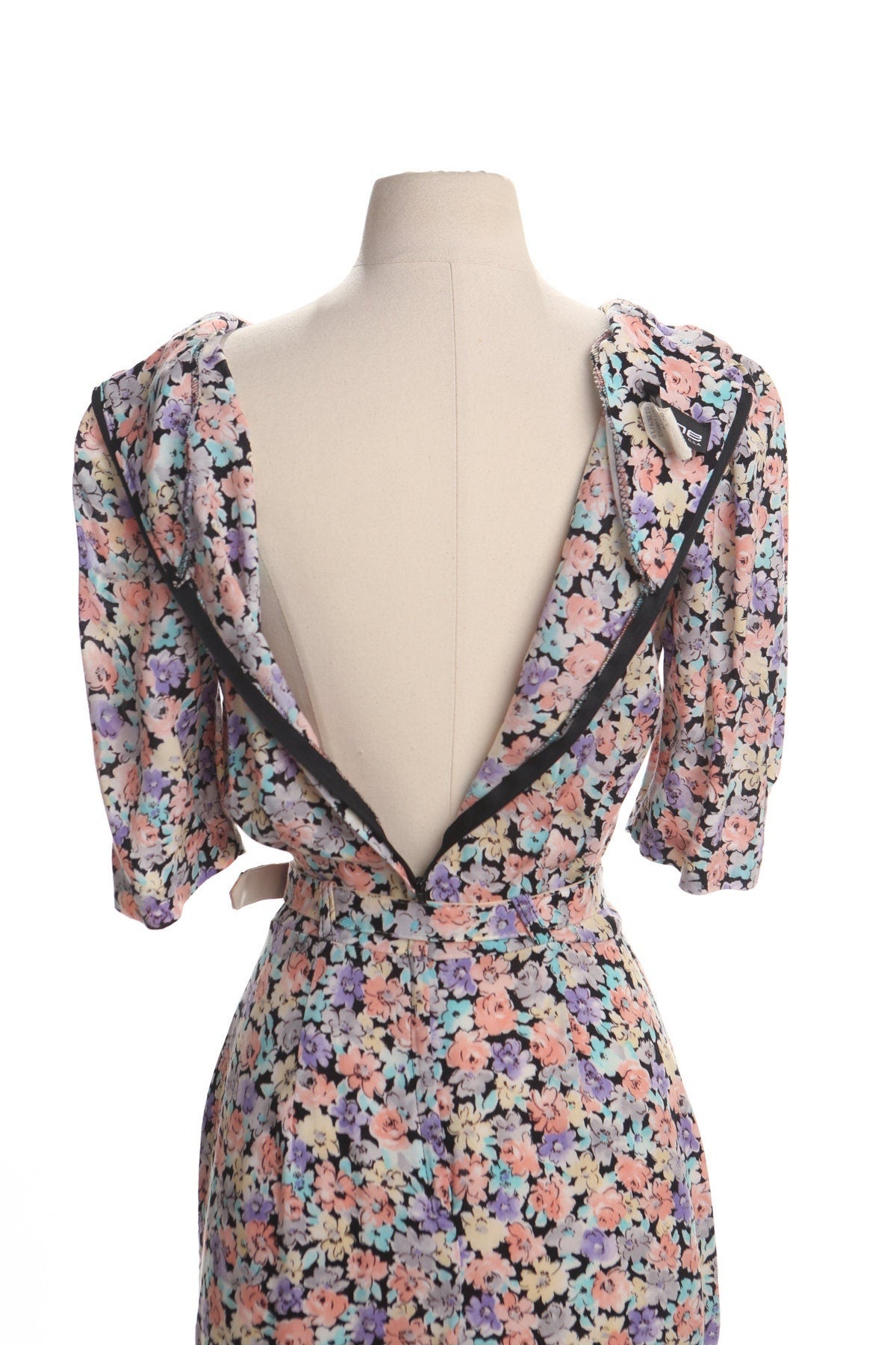 Vintage floral print summer maxi dress 90's pink waist belt casual 80's