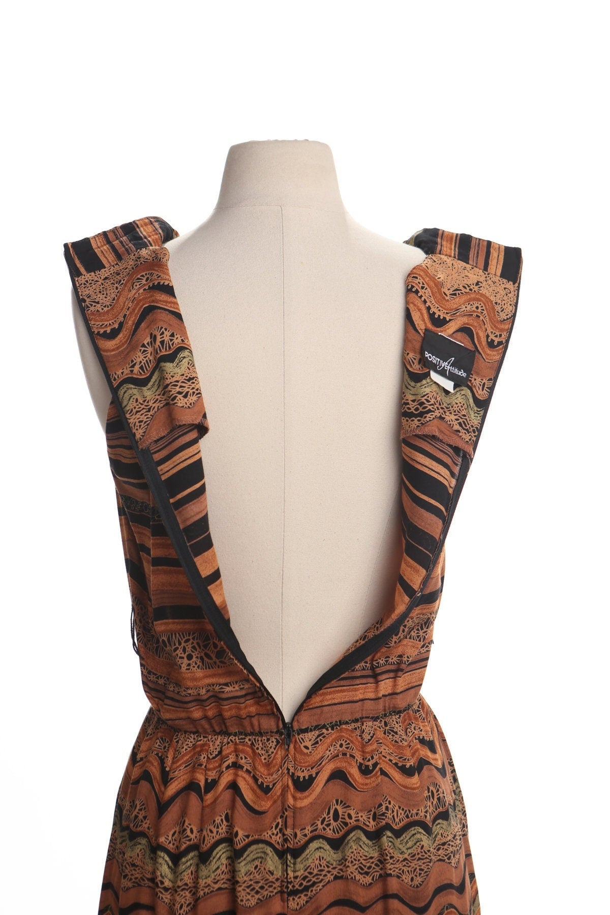 Vintage dress 90's rayon summer casual evening women black halter orange