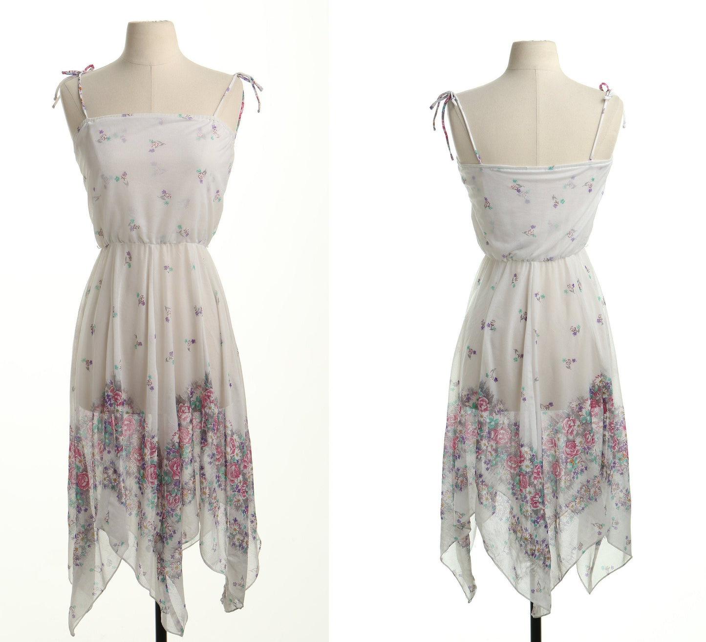 Vintage 80's 70's white floral print strap summer dress women