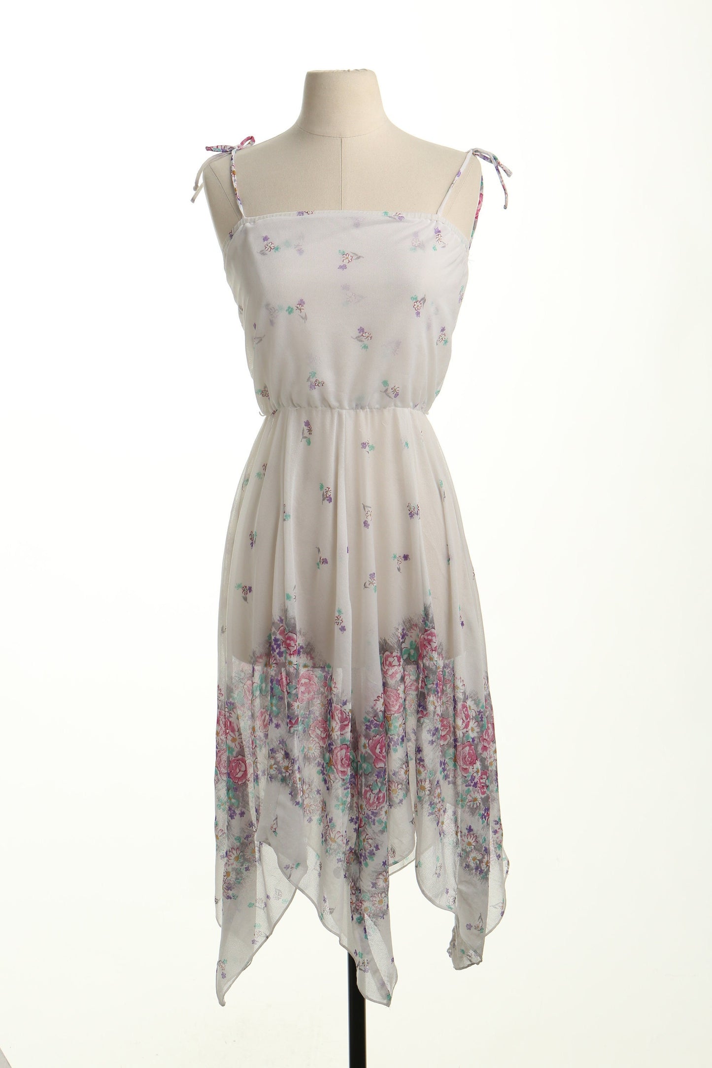 Vintage 80's 70's white floral print strap summer dress women