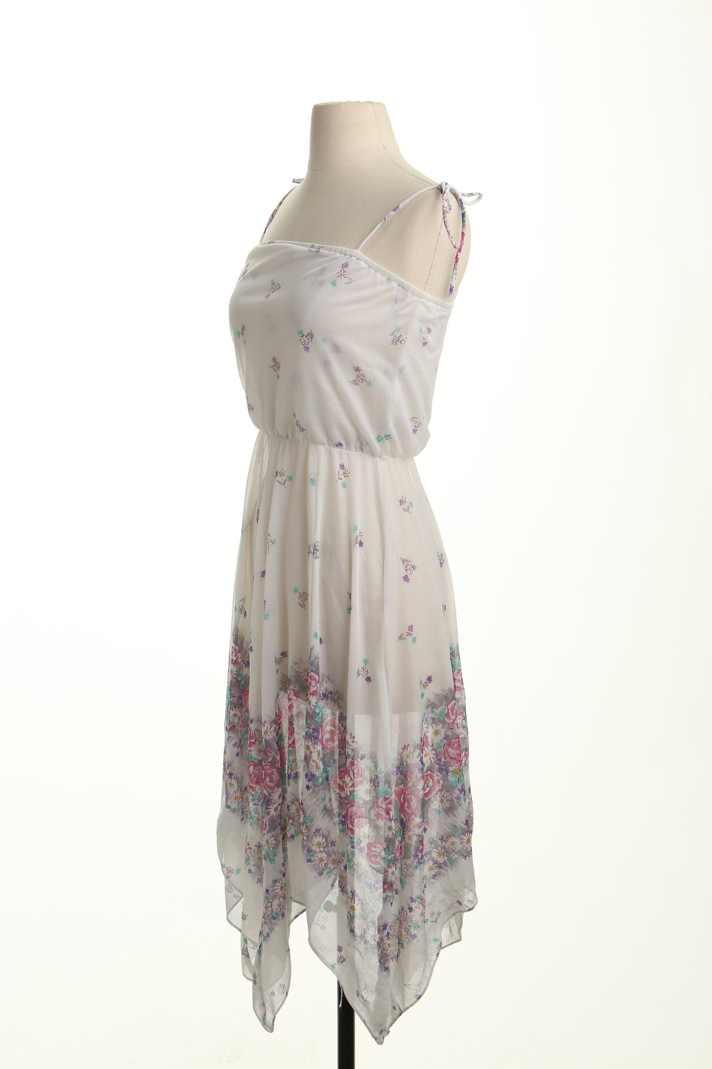 Vintage 80's 70's white floral print strap summer dress women