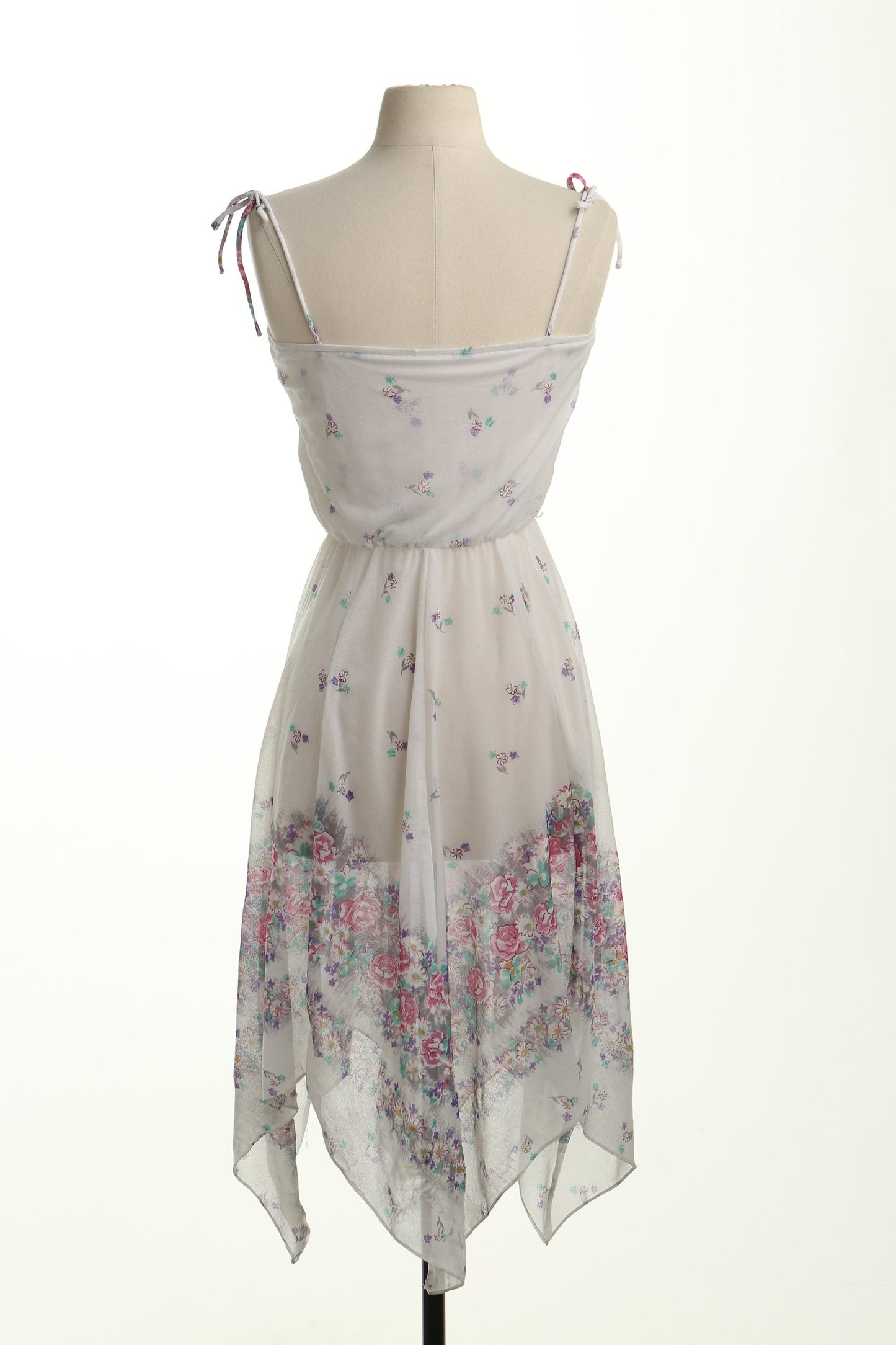 Vintage 80's 70's white floral print strap summer dress women