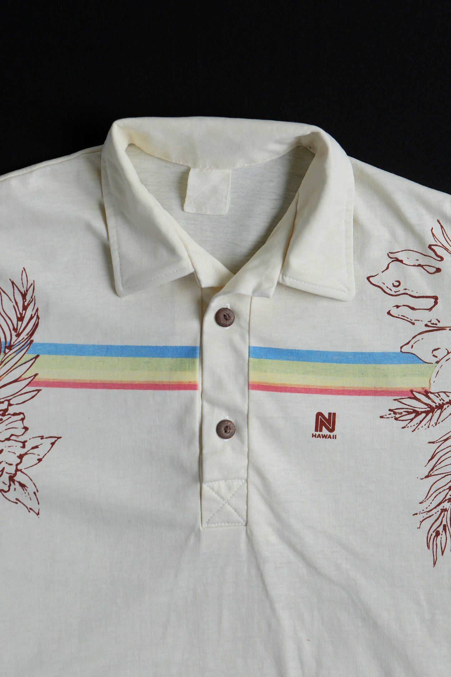 Vintage hawaii shirt polo graphic plants surfing rainbow surf hawaiian 70's men