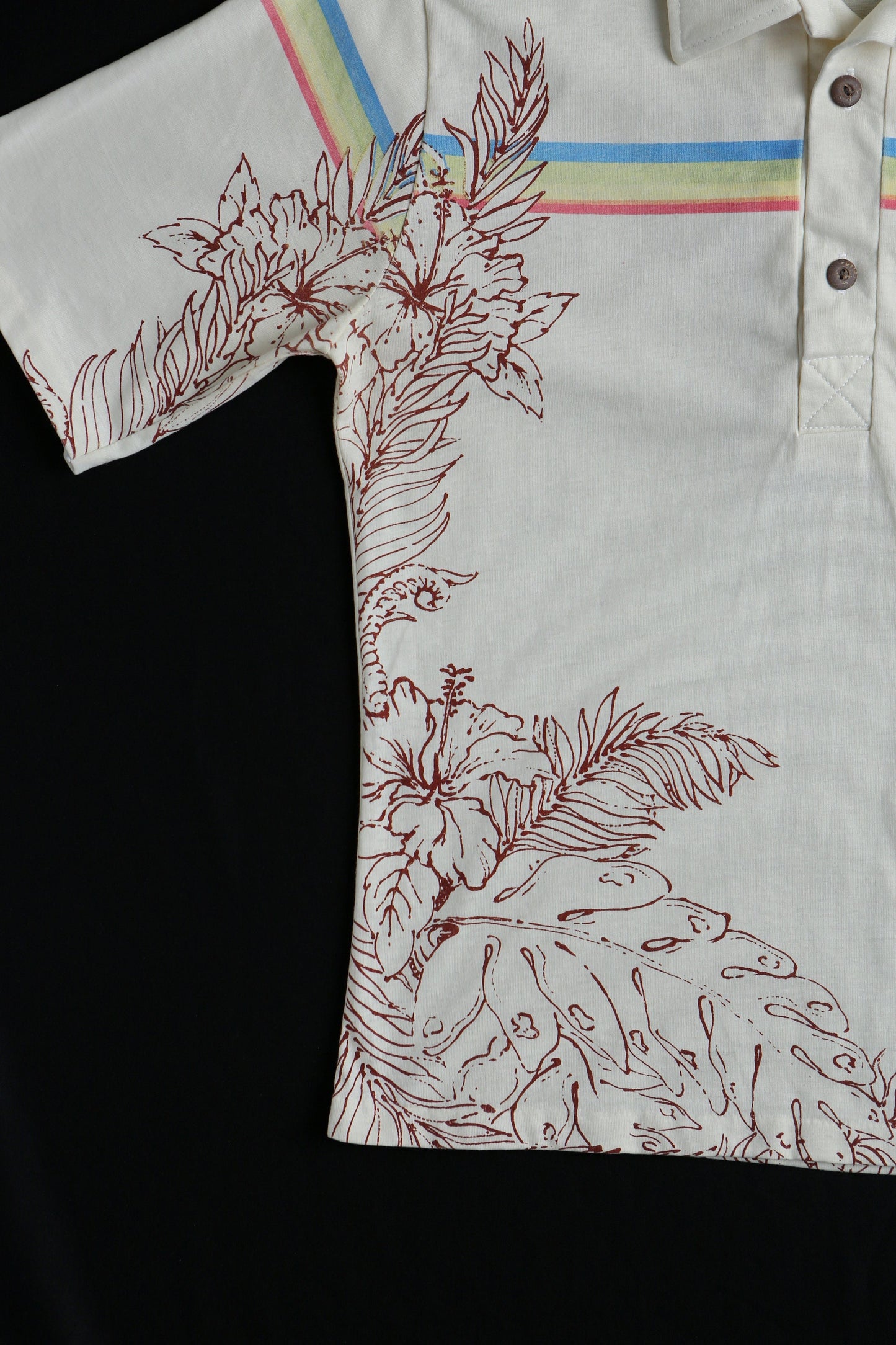 Vintage hawaii shirt polo graphic plants surfing rainbow surf hawaiian 70's men