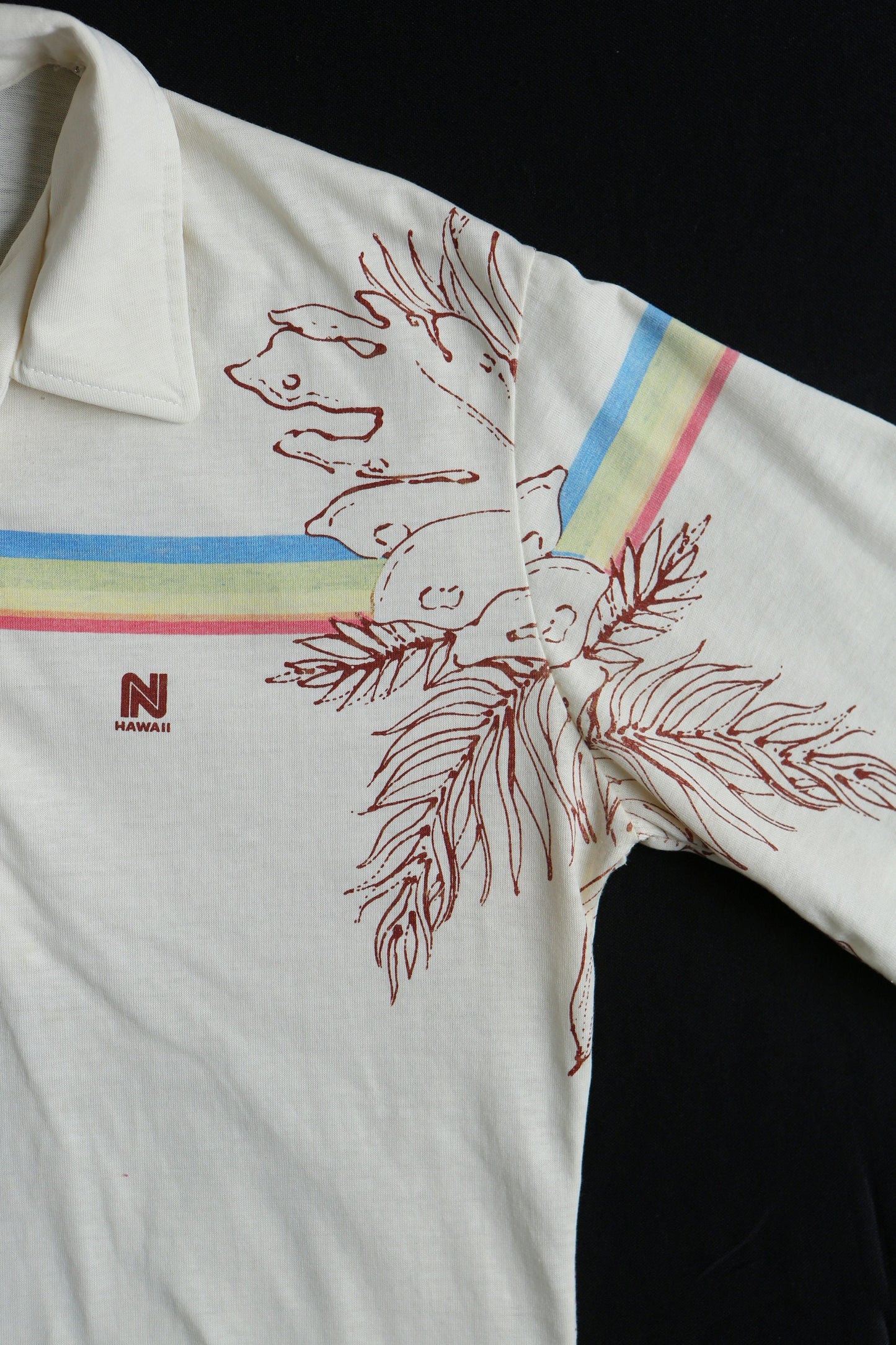 Vintage hawaii shirt polo graphic plants surfing rainbow surf hawaiian 70's men