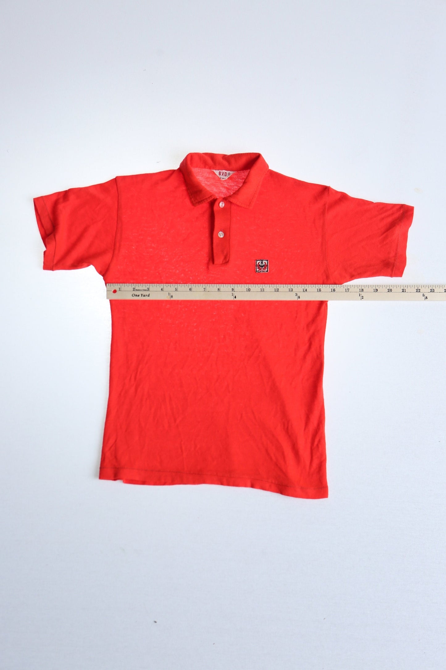 Vintage Men's Red Polo Shirt G.V.D. - Estimated Era 1960's - 1970's