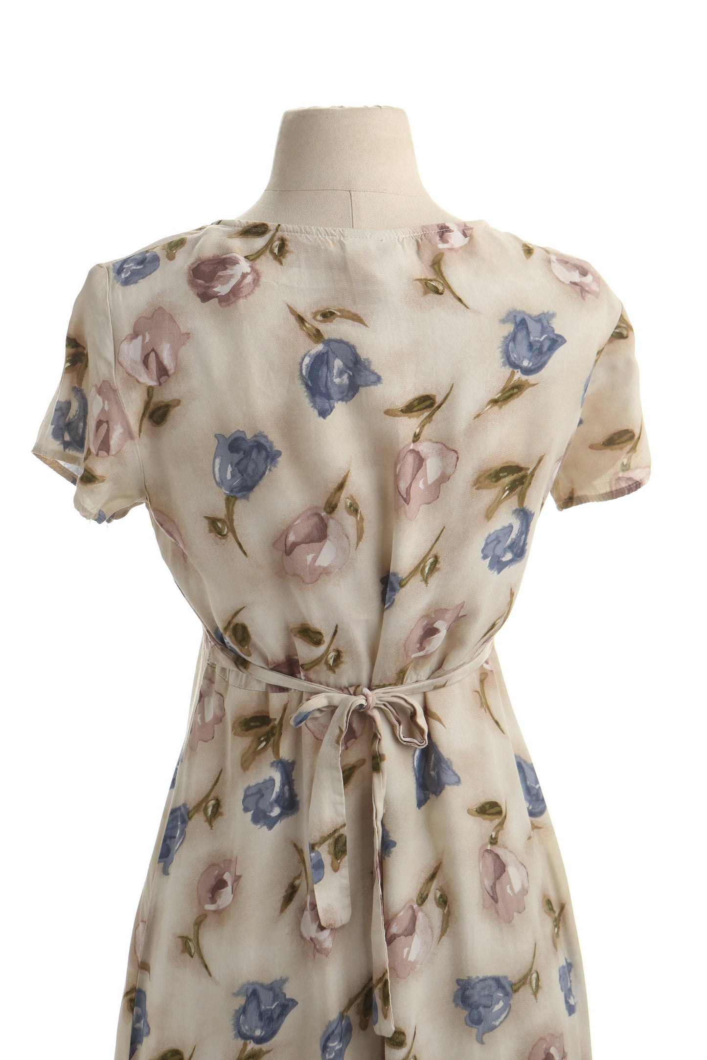 Vintage dress maxi rayon floral print 90's casual beige long roses flowert