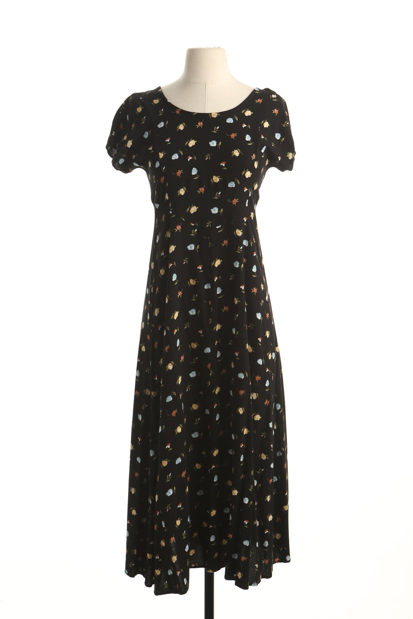 Vintage 90's summer dress floral flower black print maxi long casual