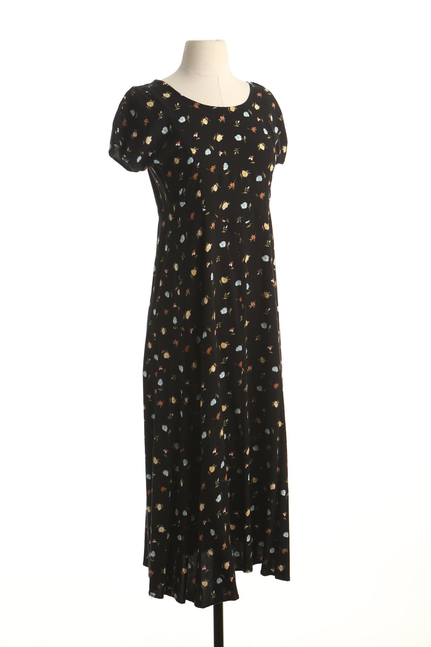 Vintage 90's summer dress floral flower black print maxi long casual