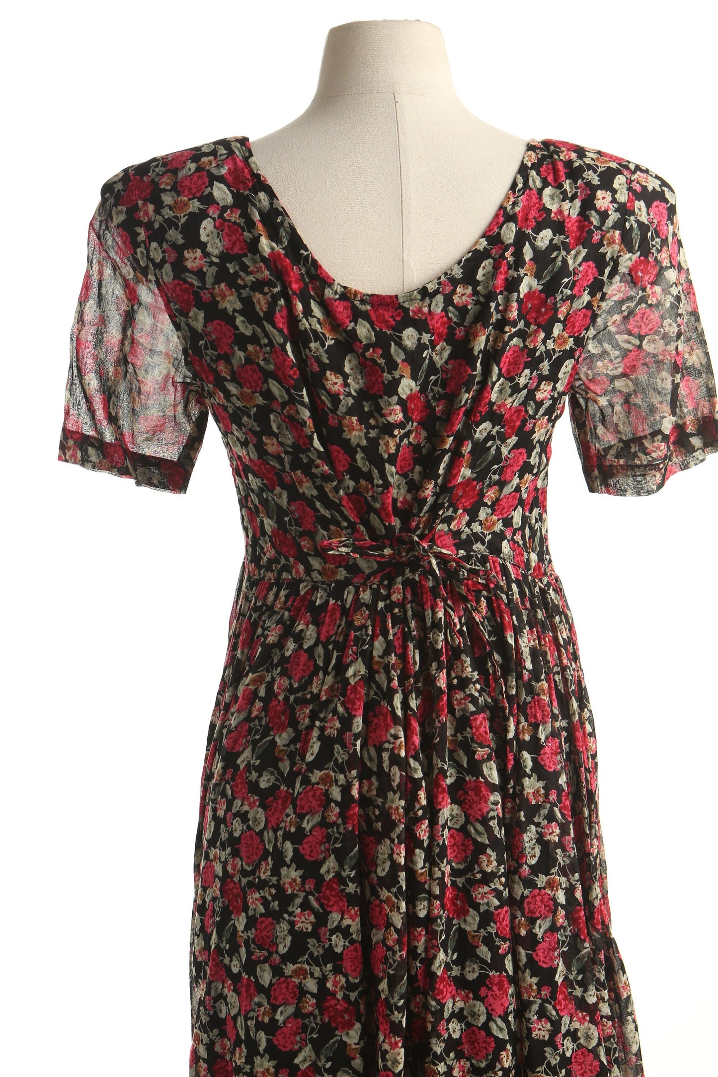 Vintage floral print 90's cotton dress summer black red women