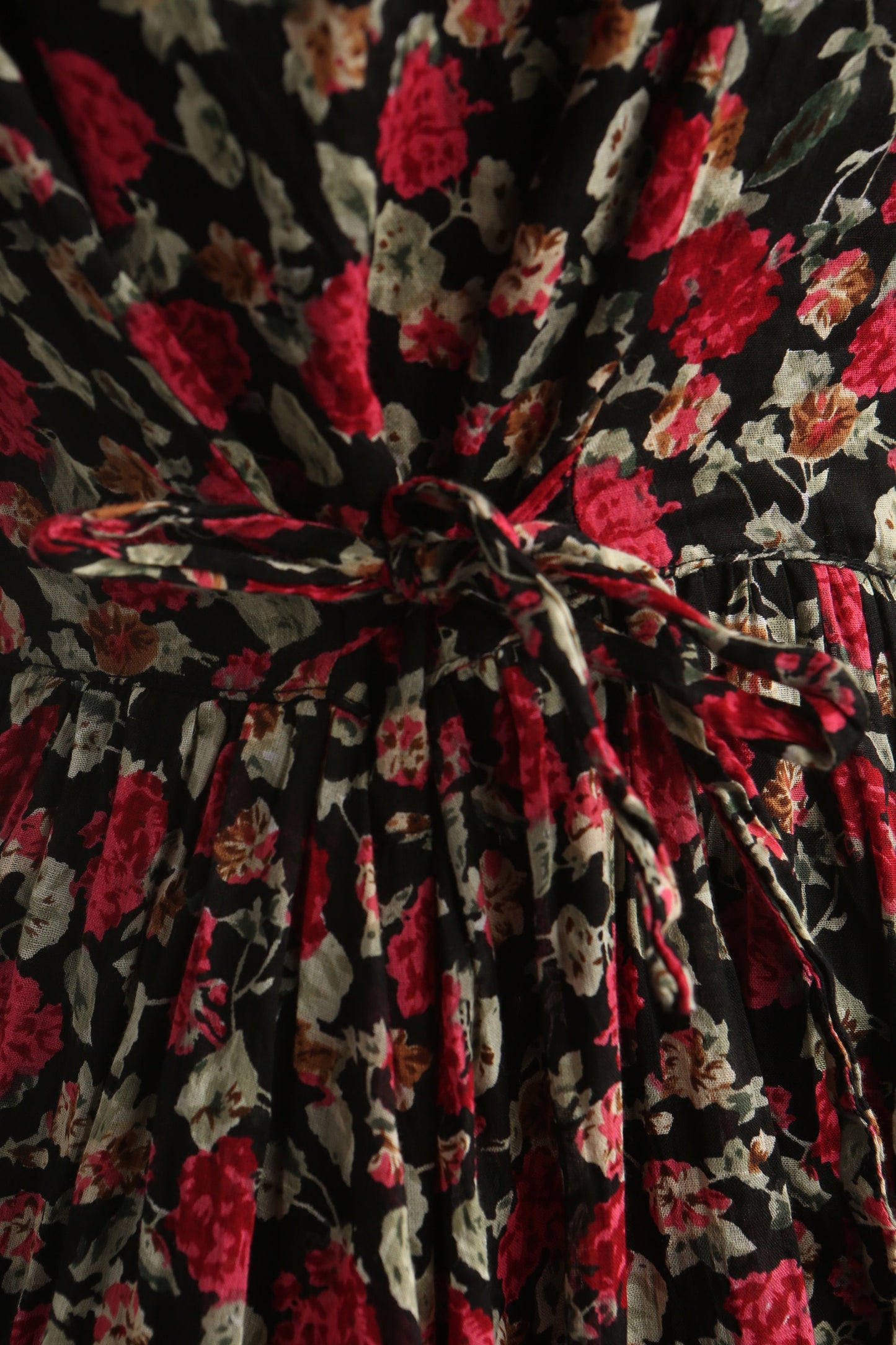 Vintage floral print 90's cotton dress summer black red women