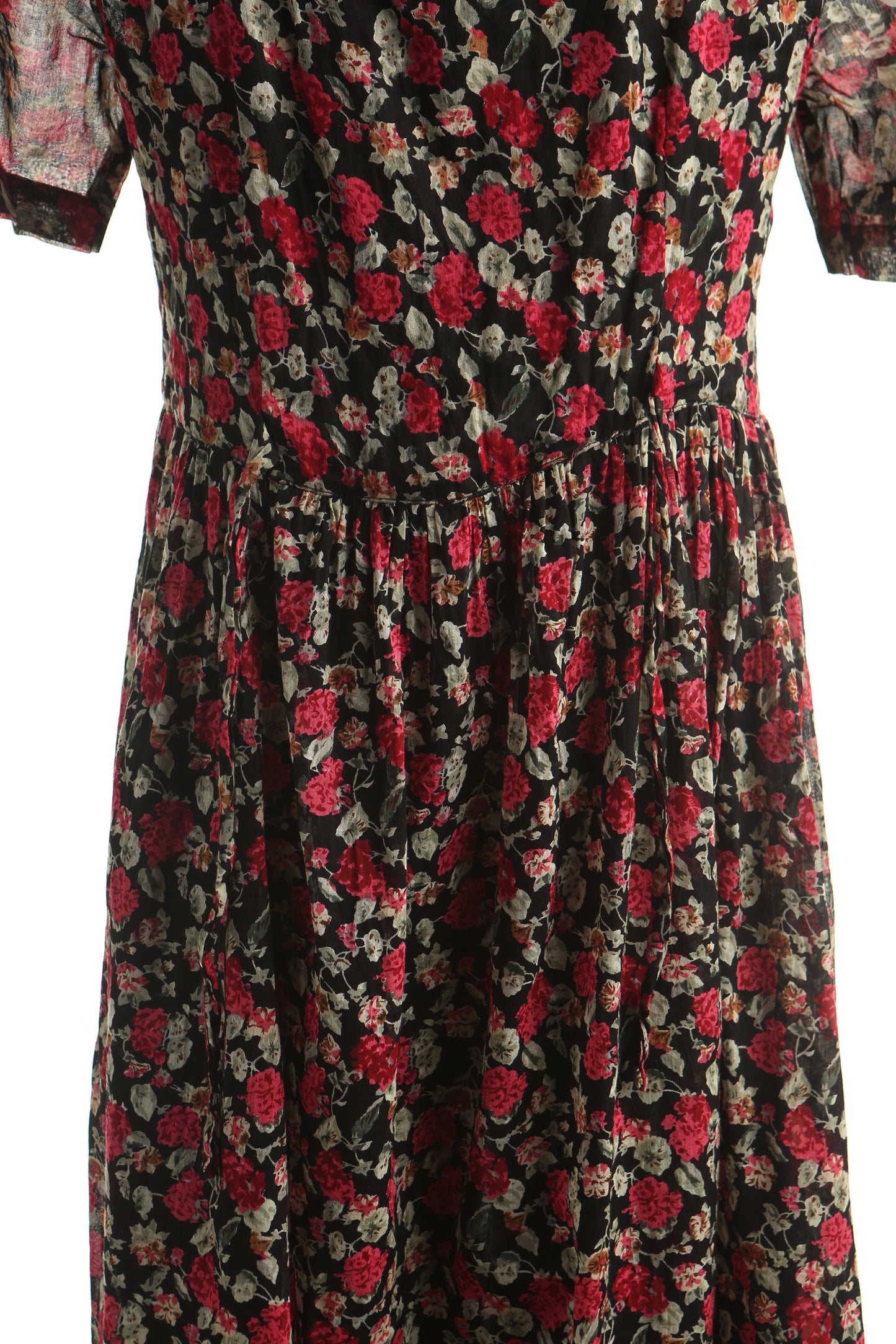 Vintage floral print 90's cotton dress summer black red women