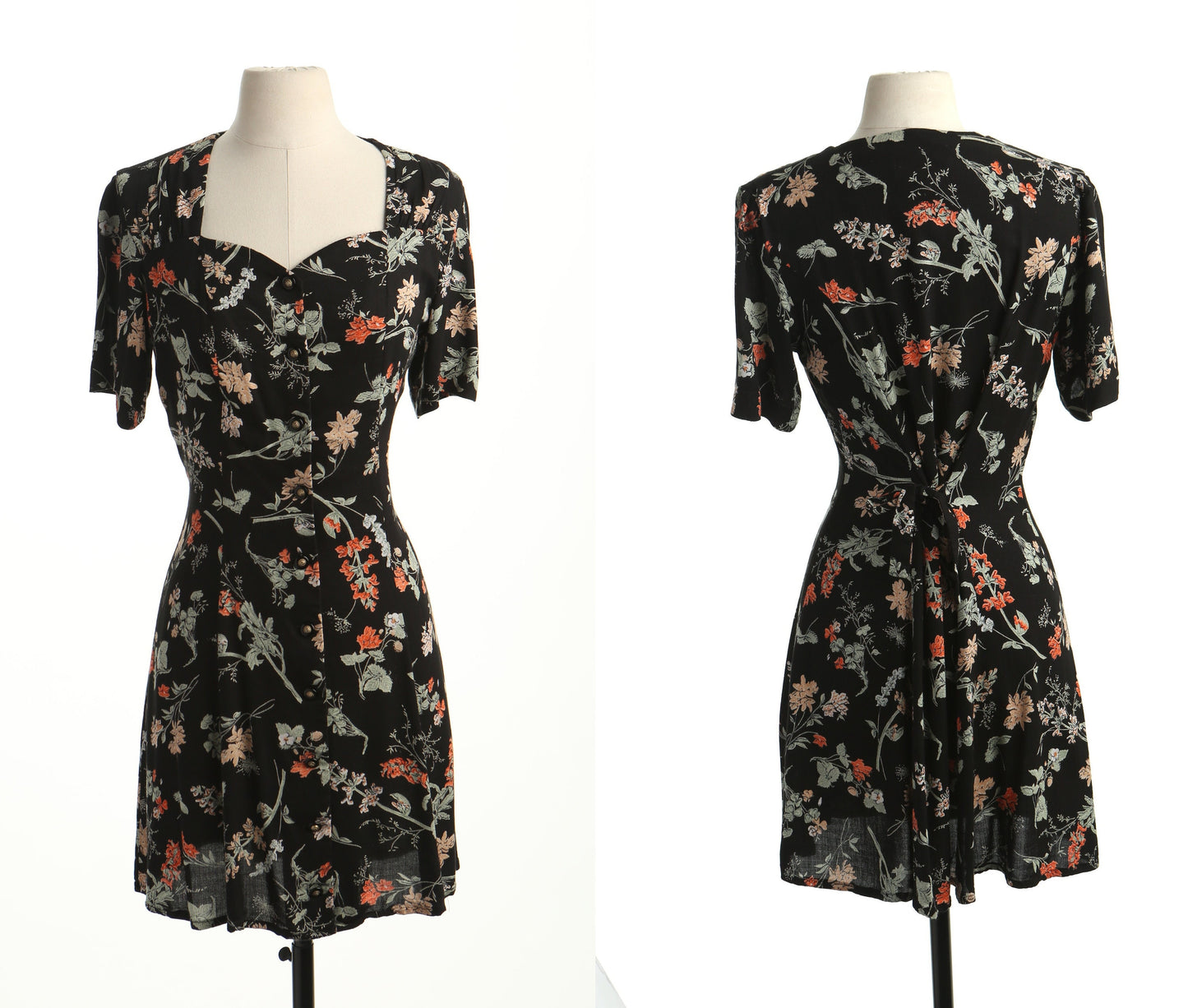 Vintage dress maxi floral black summer casual 90's rayon sexy y2k