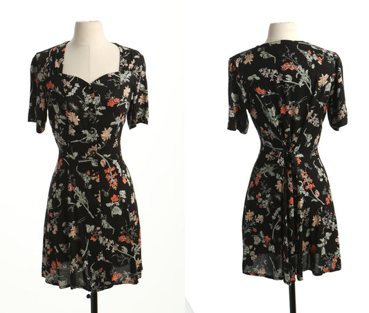 Vintage dress maxi floral black summer casual 90's rayon sexy y2k