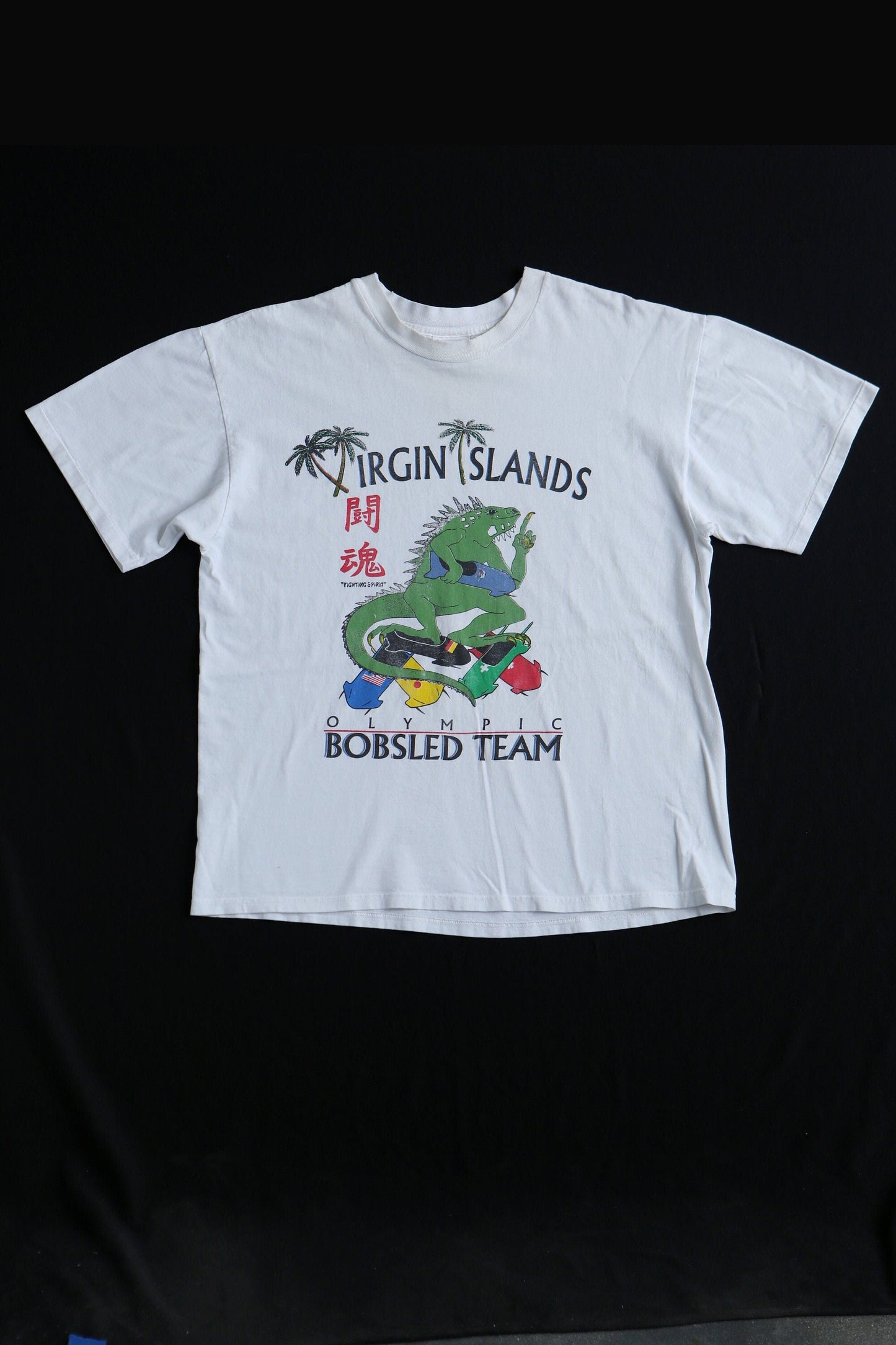Vintage olympic team bobsled iguana graphic t-shirt virgin islands 1988 nagano japan