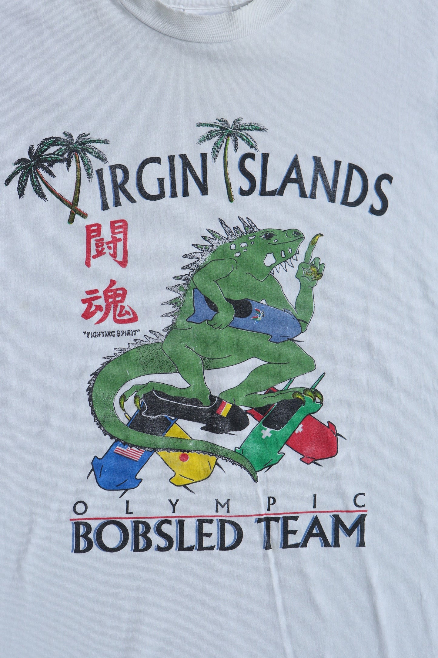 Vintage olympic team bobsled iguana graphic t-shirt virgin islands 1988 nagano japan