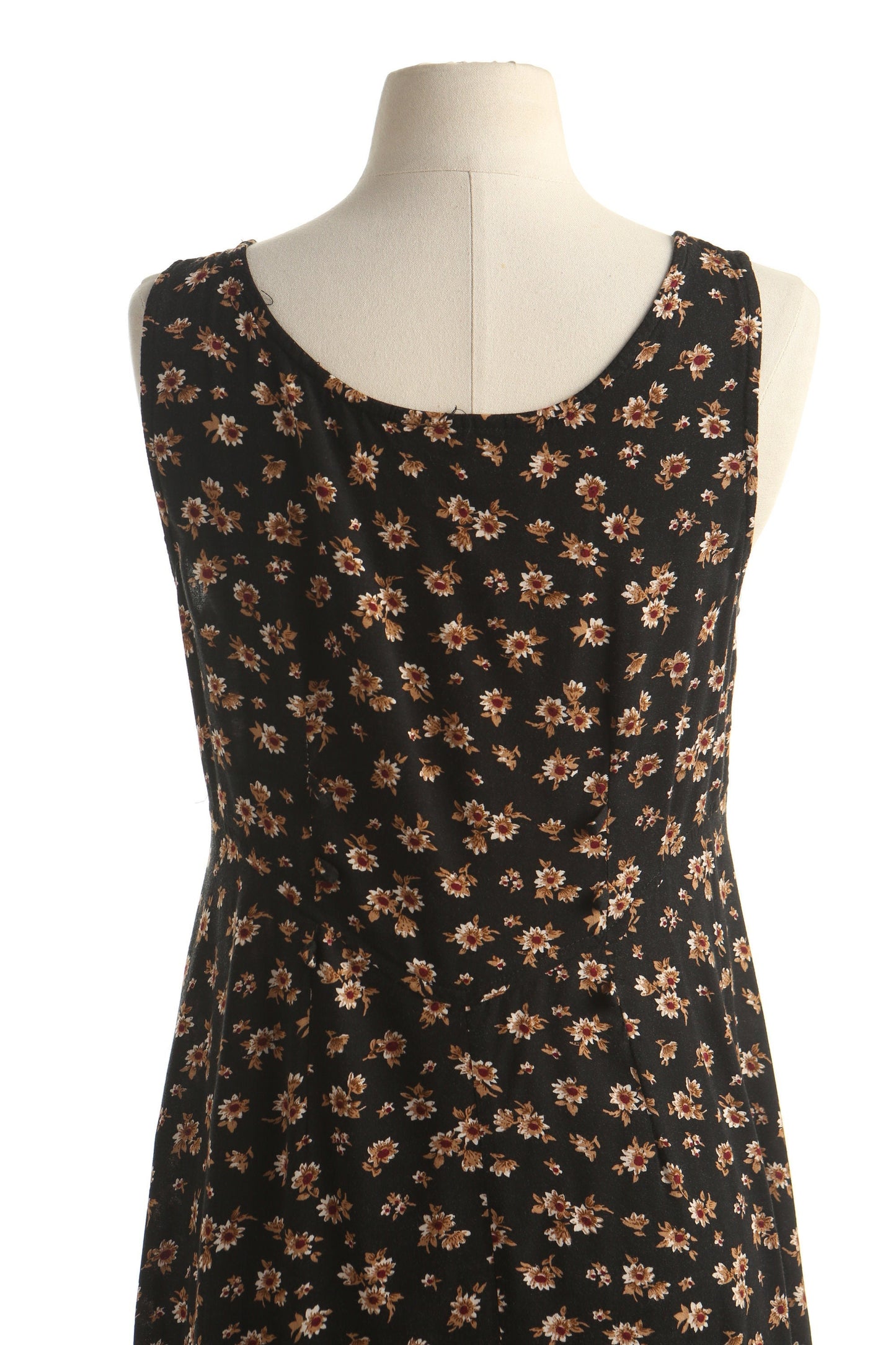 Vintage 90's maxi dress black floral print long summer casual green