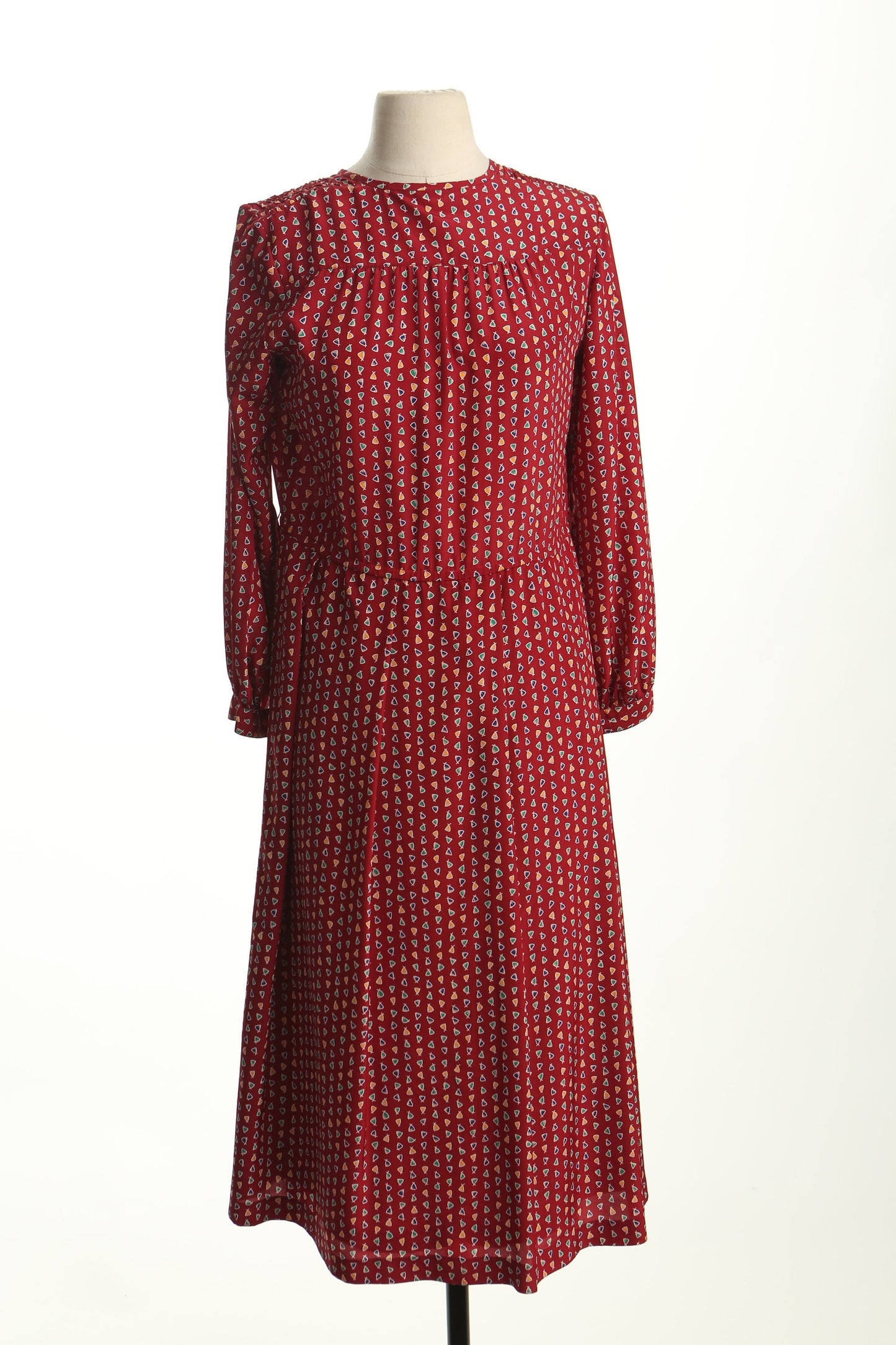 Vintage red casual 80's 70's evening dress women polyester long sleeve