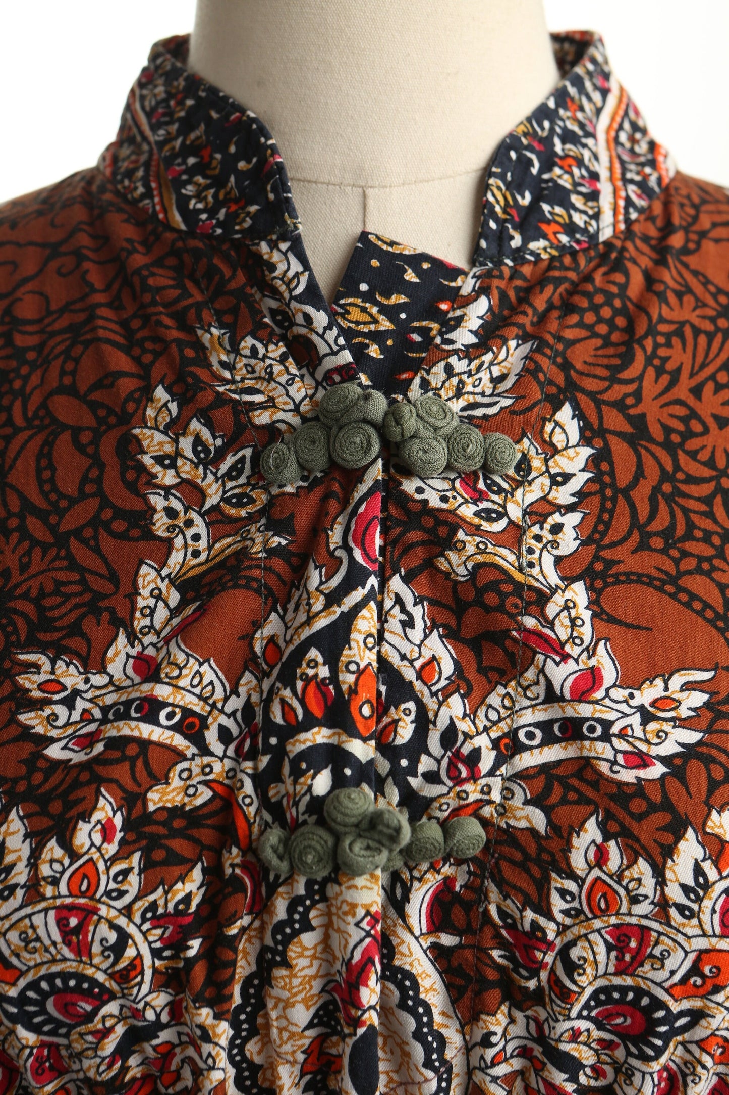 Vintage boho asian hippie african ethnic dress block print summer short brown beige