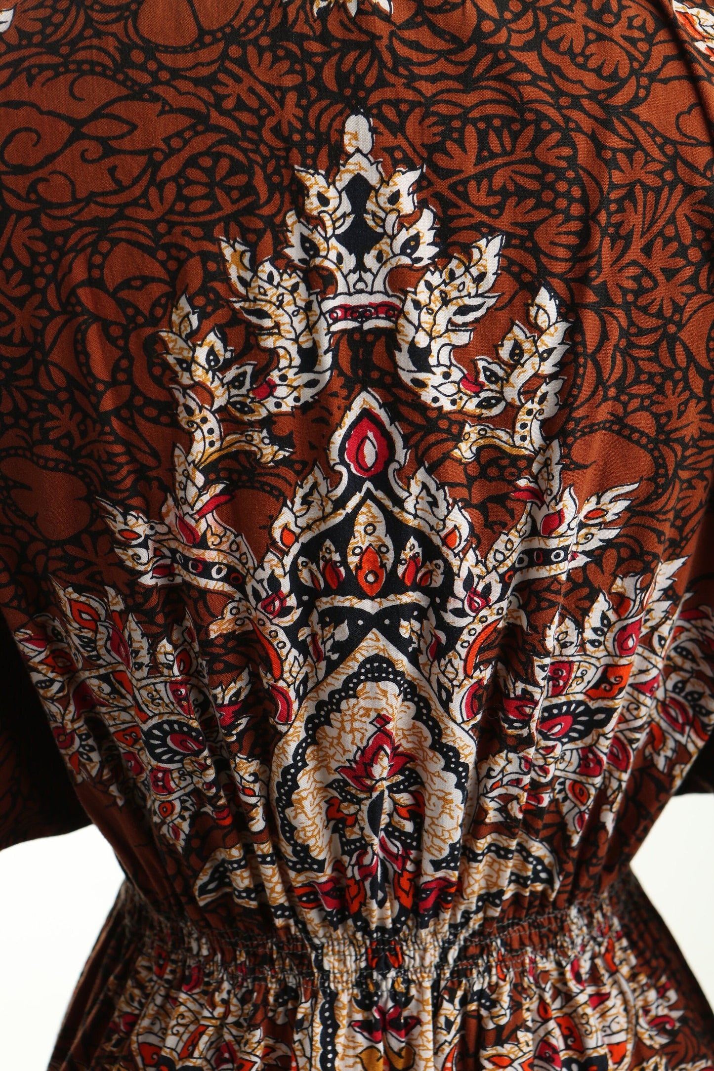 Vintage boho asian hippie african ethnic dress block print summer short brown beige