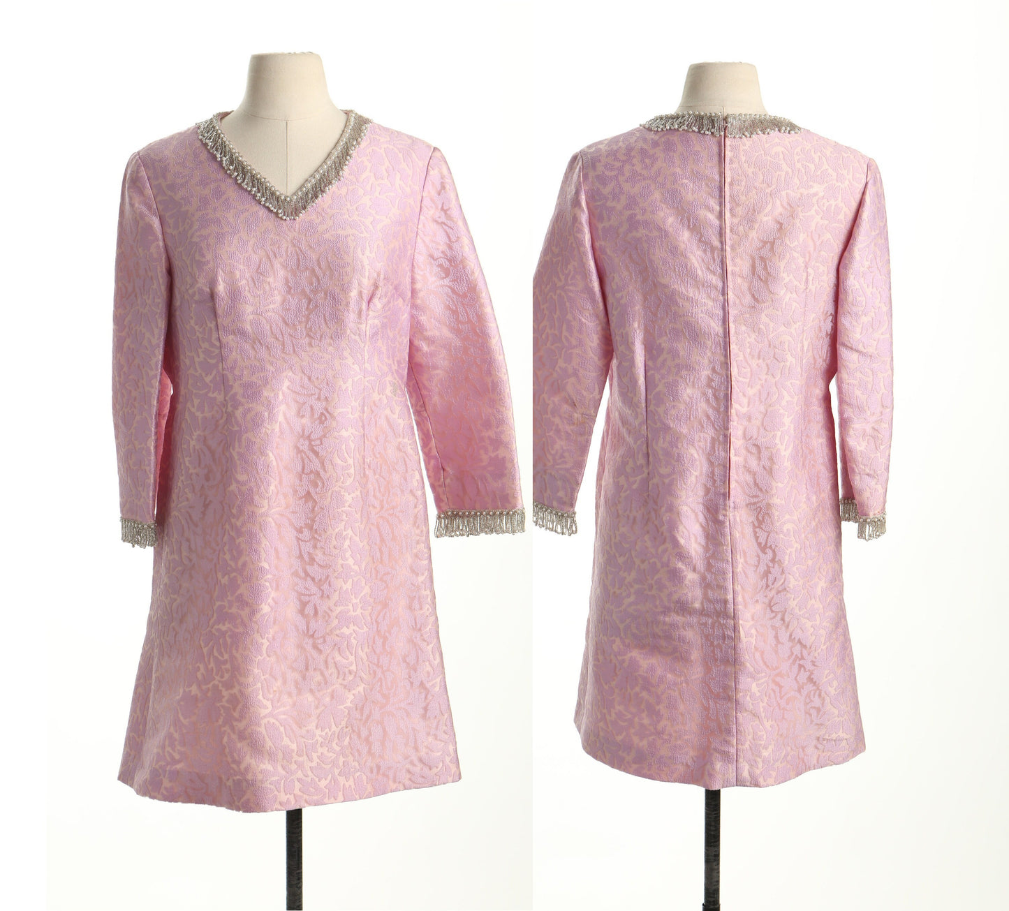 Vintage mod casual pink dress 60's 70's evening women pearl fringe mitzi jordan beverly hills