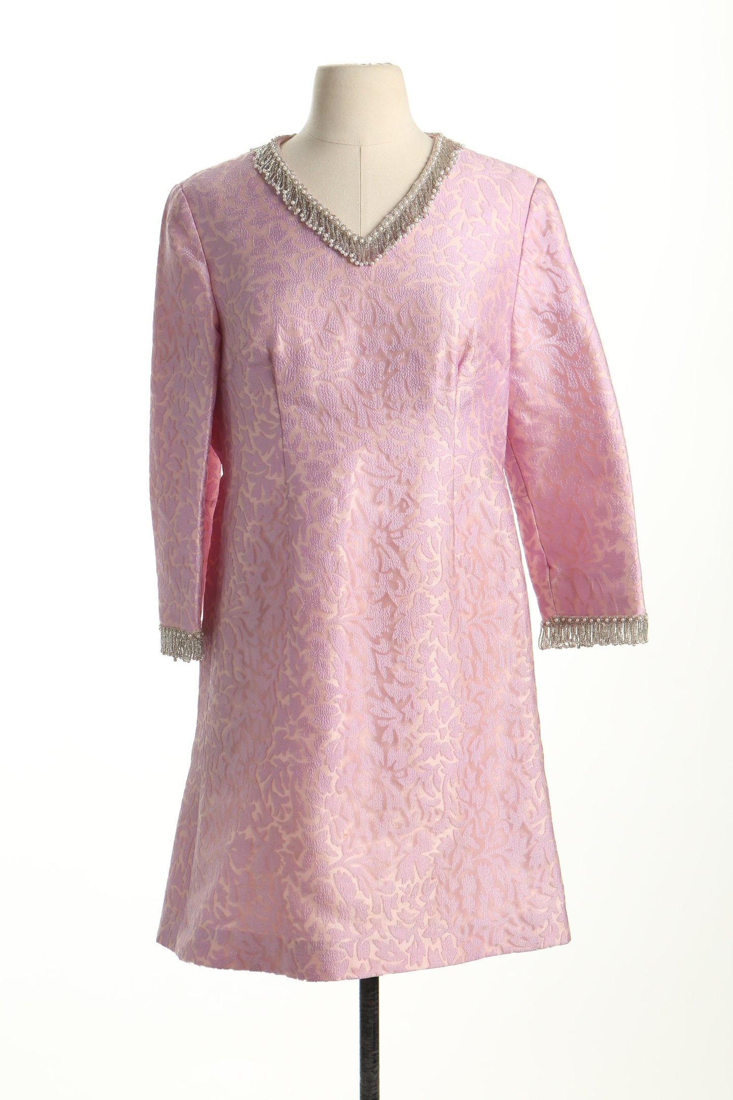 Vintage mod casual pink dress 60's 70's evening women pearl fringe mitzi jordan beverly hills