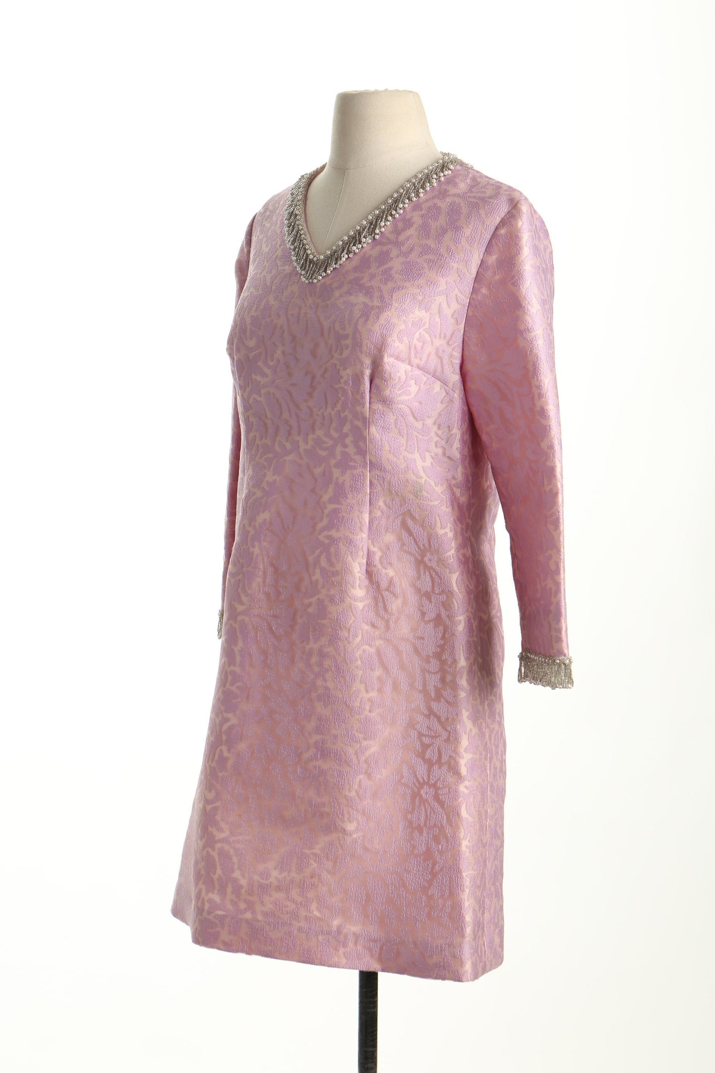 Vintage mod casual pink dress 60's 70's evening women pearl fringe mitzi jordan beverly hills