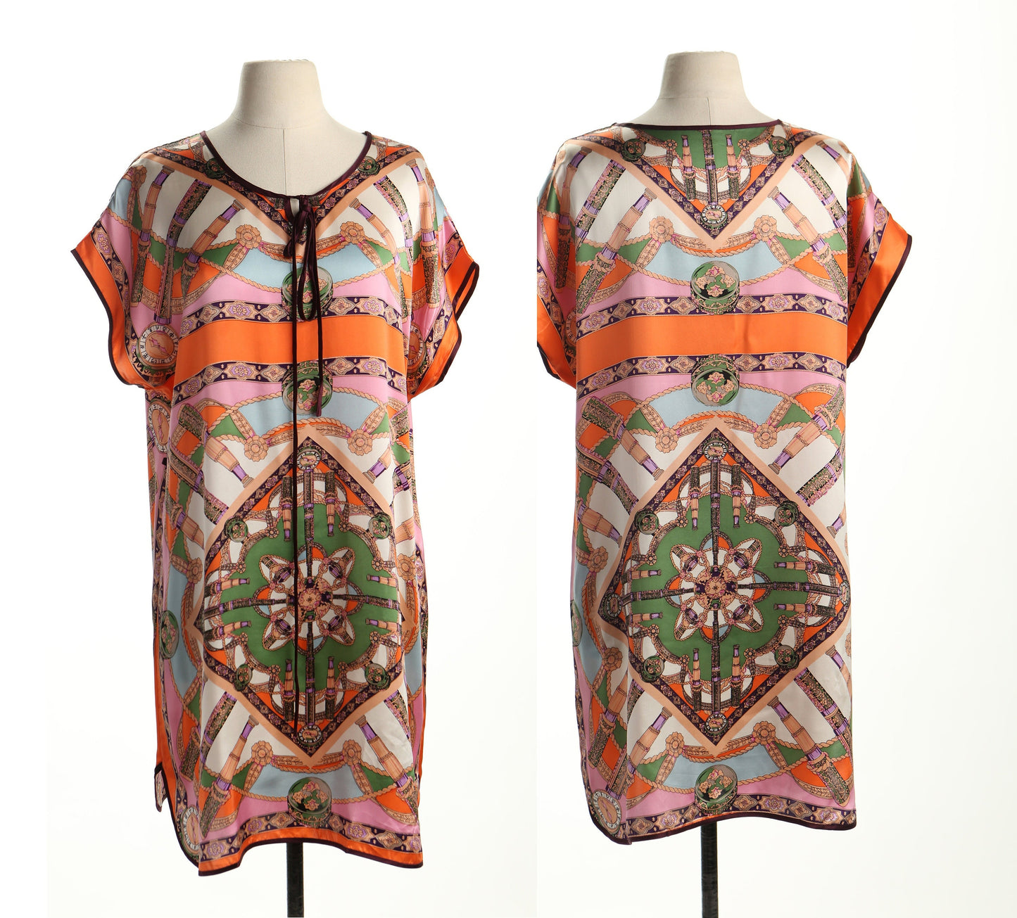Kaftan 70's polyester dress casual summer baroque print 90's women