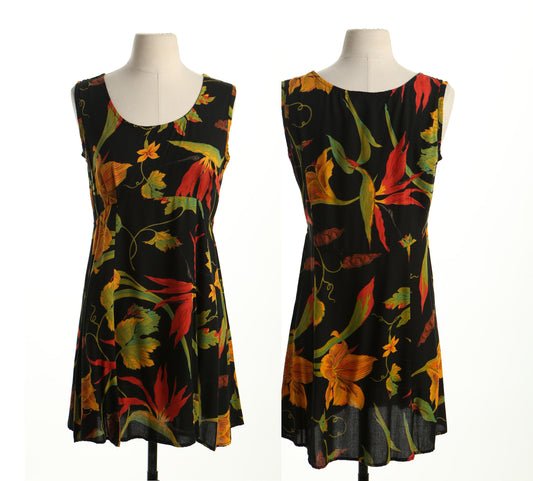 90's hawaiian summer dress women plant print dressing clio casual black green yellow