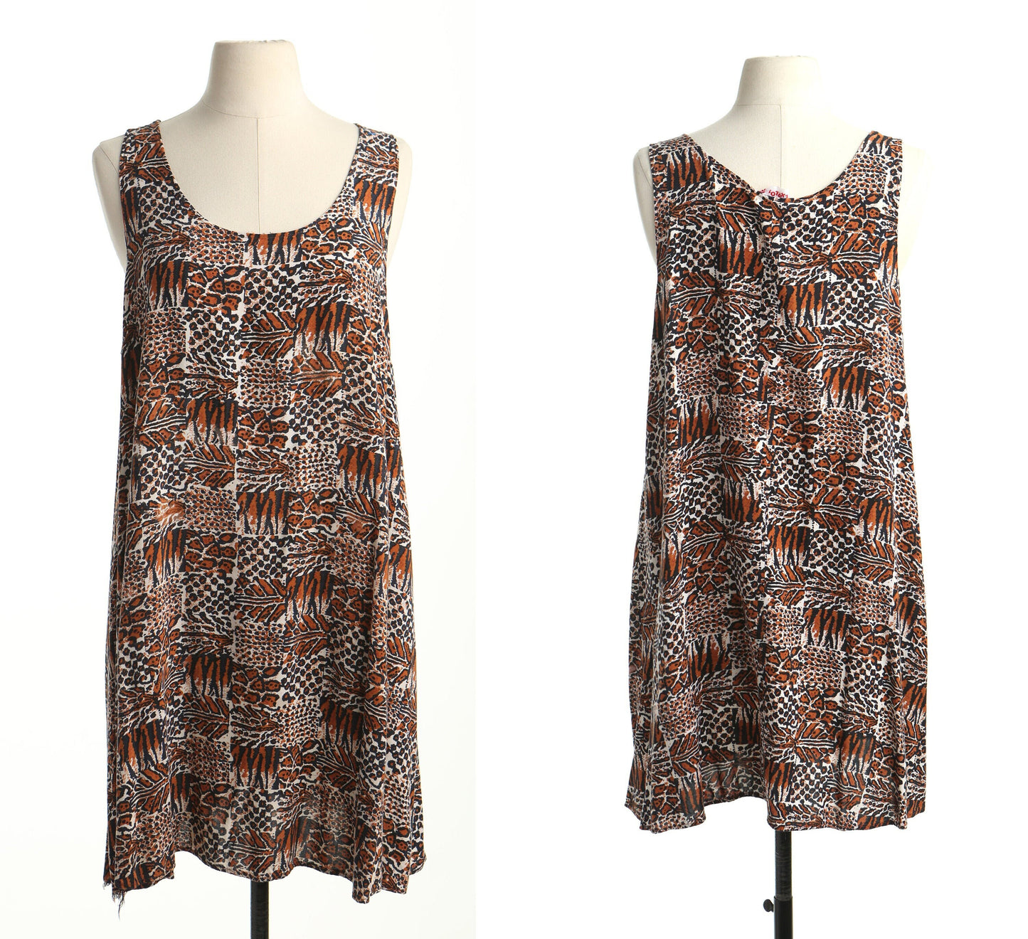 Vintage brown 90's rayon dress sleeveless women beach summer