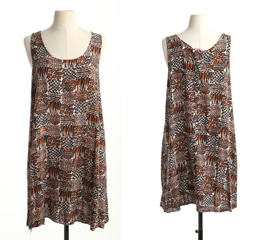 Vintage brown 90's rayon dress sleeveless women beach summer