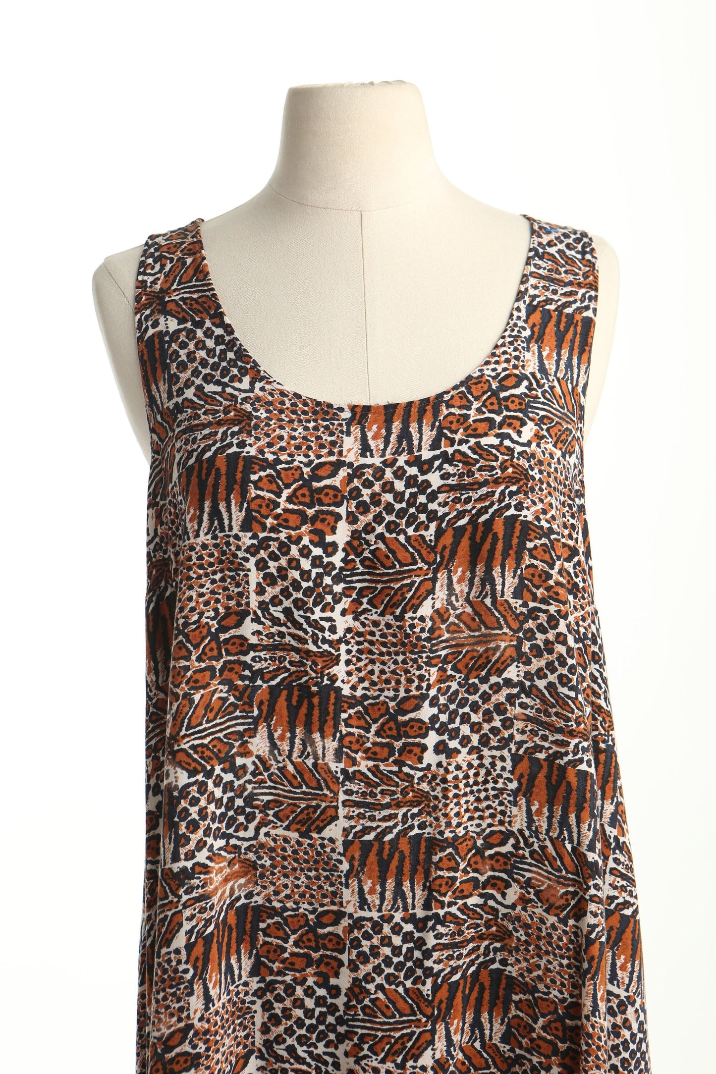 Vintage brown 90's rayon dress sleeveless women beach summer