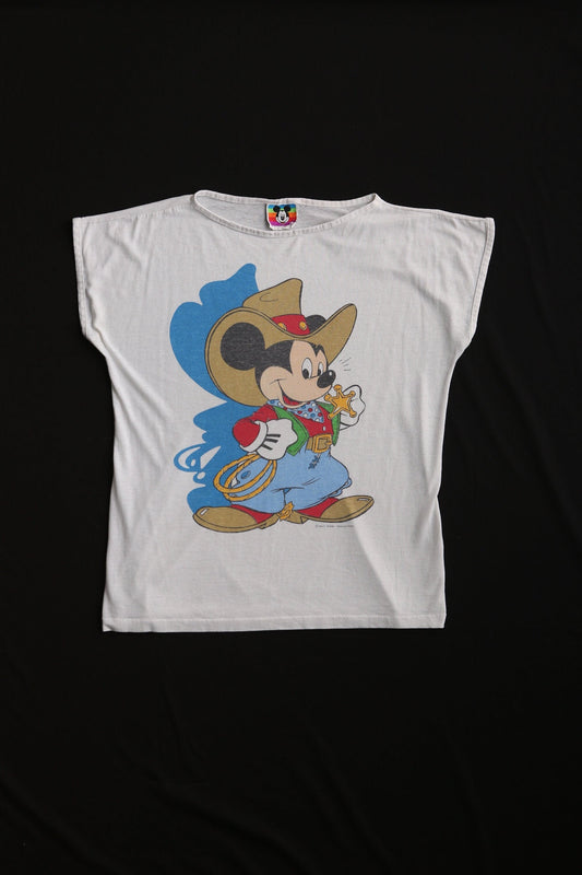 Vintage mickey mouse t-shirt cowboy western top white disney blouse