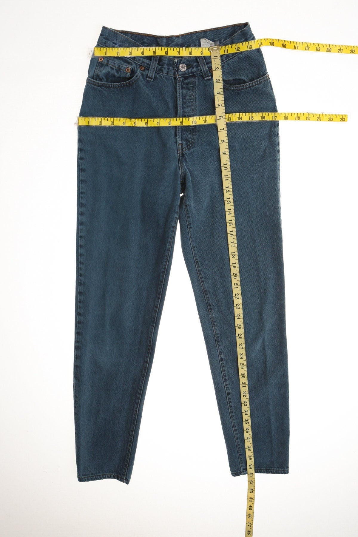 Vintage levi's jeans high waist high rise 90's y2k blue green rare made in usa button fly