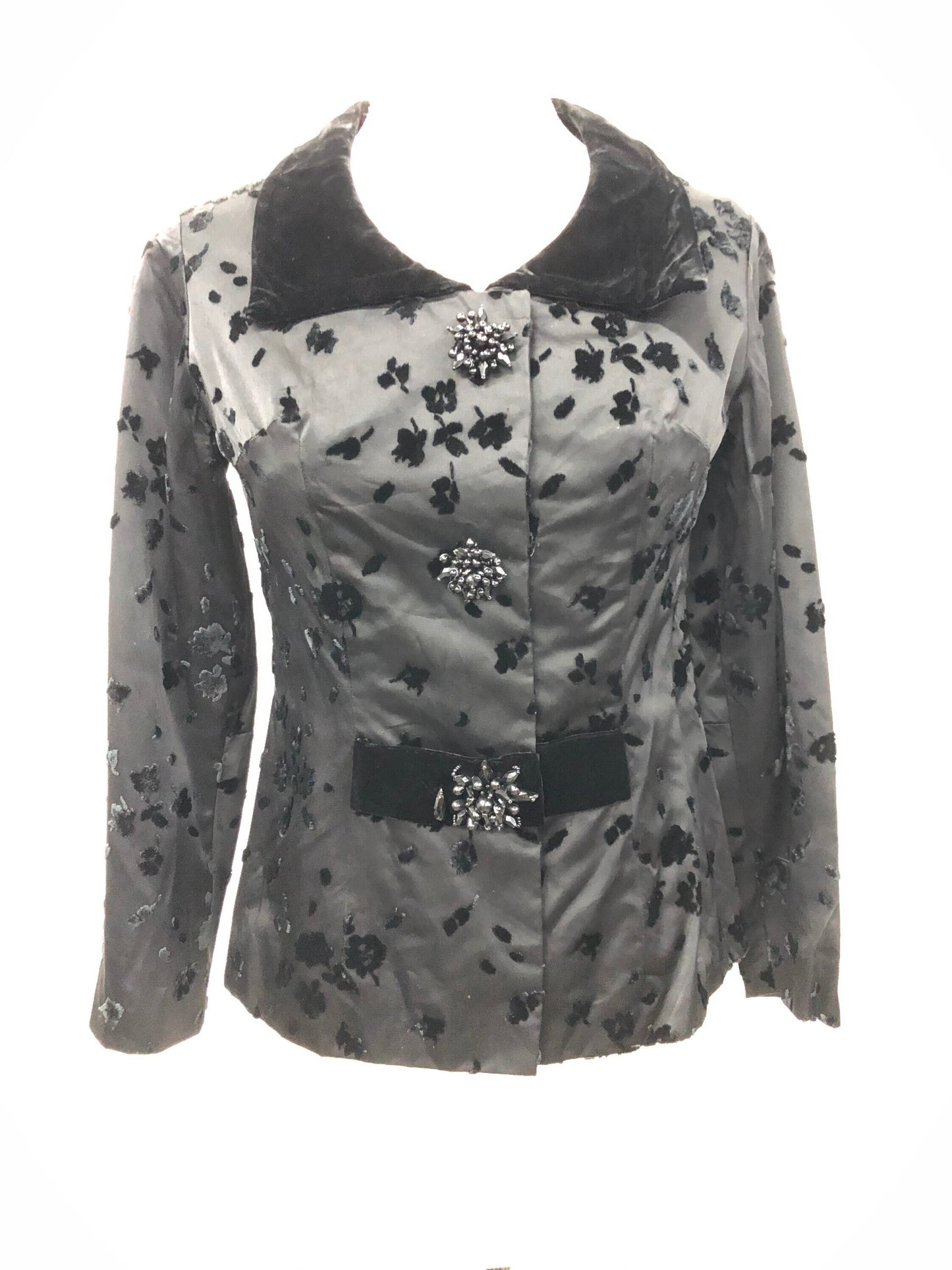 Velvet collar jacket casual 40s 50s beaded black women vintage