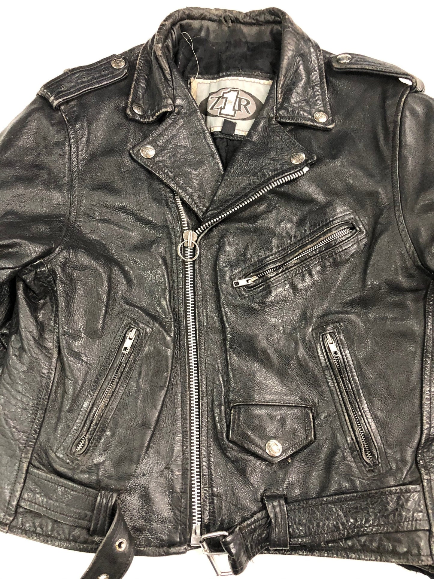 Steel zipper z1r black men vintage jacket biker leather motorcycle