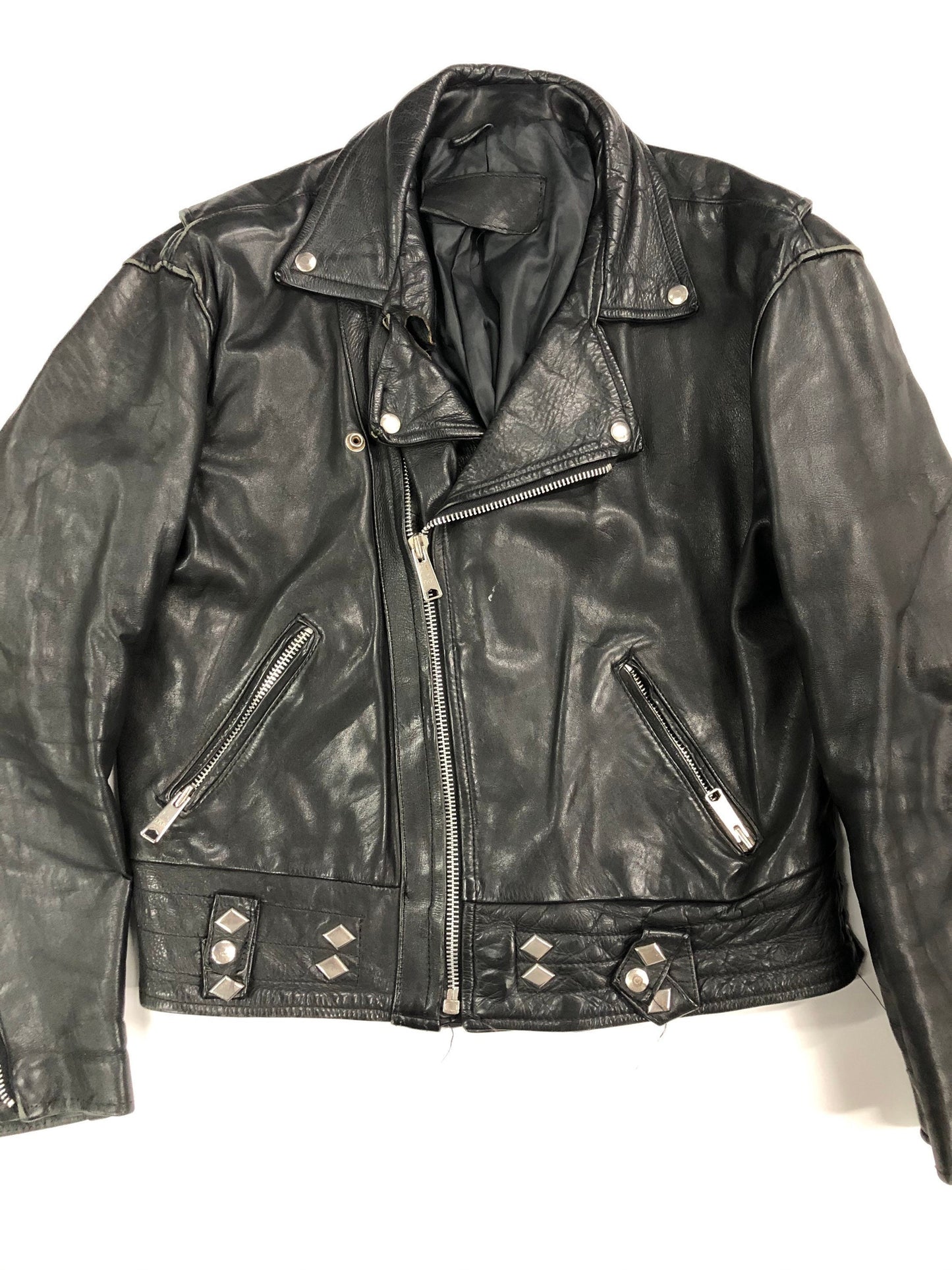 Motorcycle studded ykk zipper steel zipper black jacket leather biker vintage men