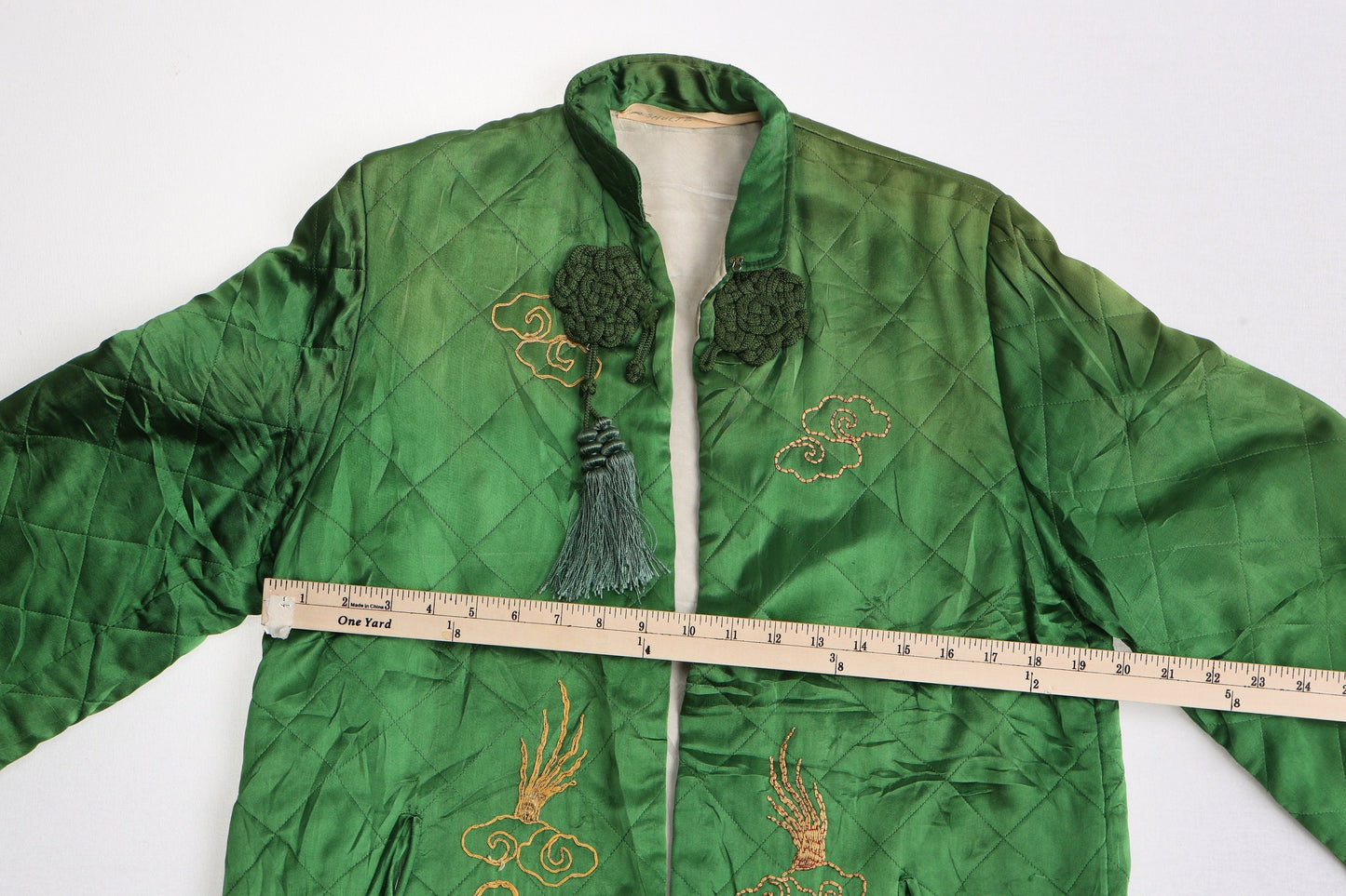 Vintage chinese embroidered jacket dragon gold green cheongsam collectible unique