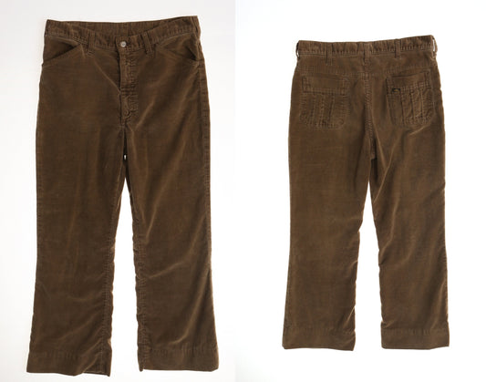 Vintage men brown 70's lee hippie straight corduroy pants velour velvet