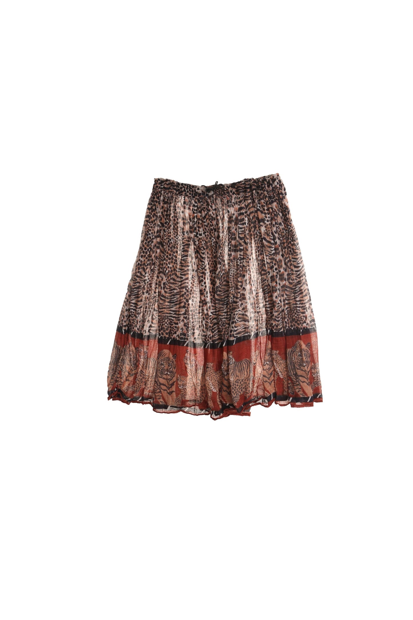 Vintage women tiger print boho skirt indian 70's hippie brown