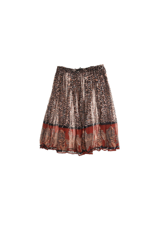 Vintage women tiger print boho skirt indian 70's hippie brown