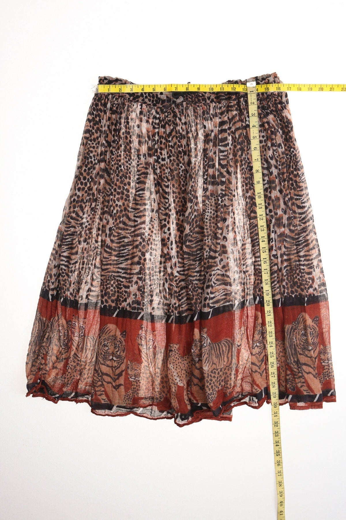 Vintage women tiger print boho skirt indian 70's hippie brown