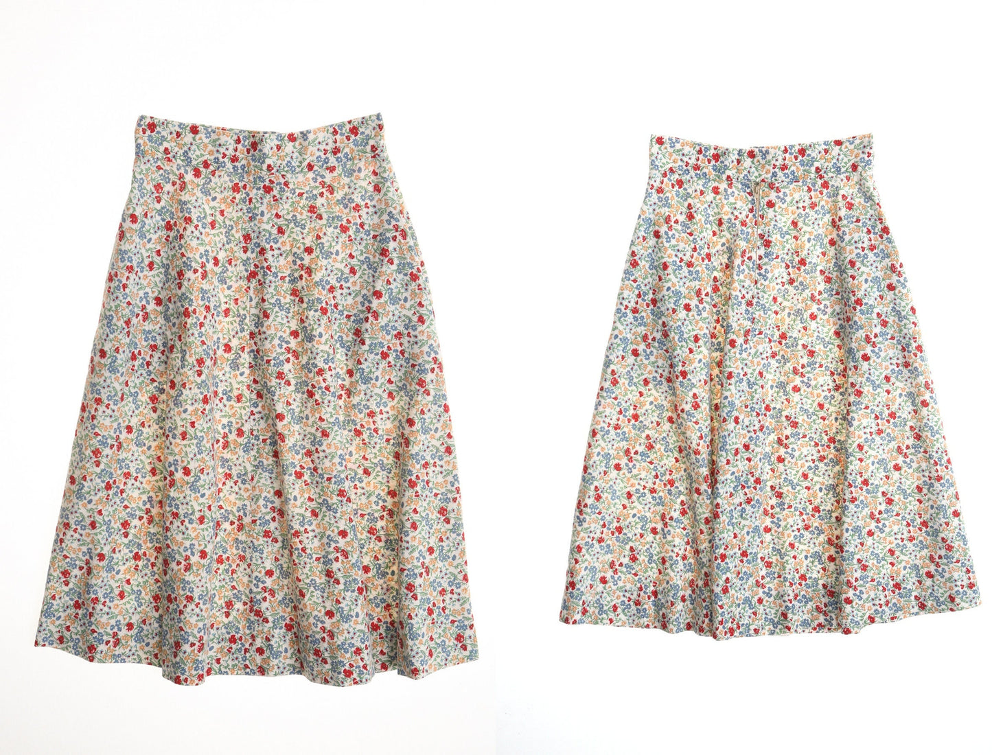 Vintage women floral print white cotton summer 80's 70's flower skirt casual
