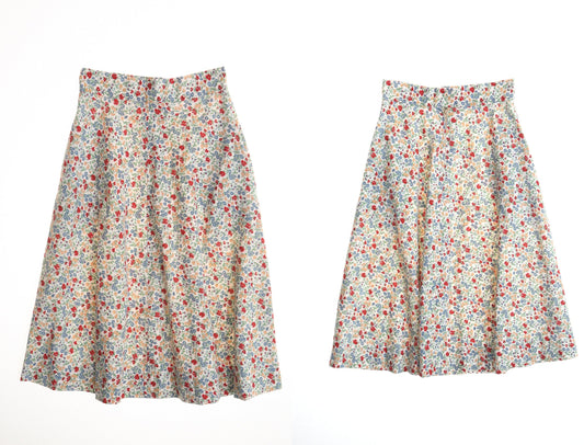Vintage women floral print white cotton summer 80's 70's flower skirt casual