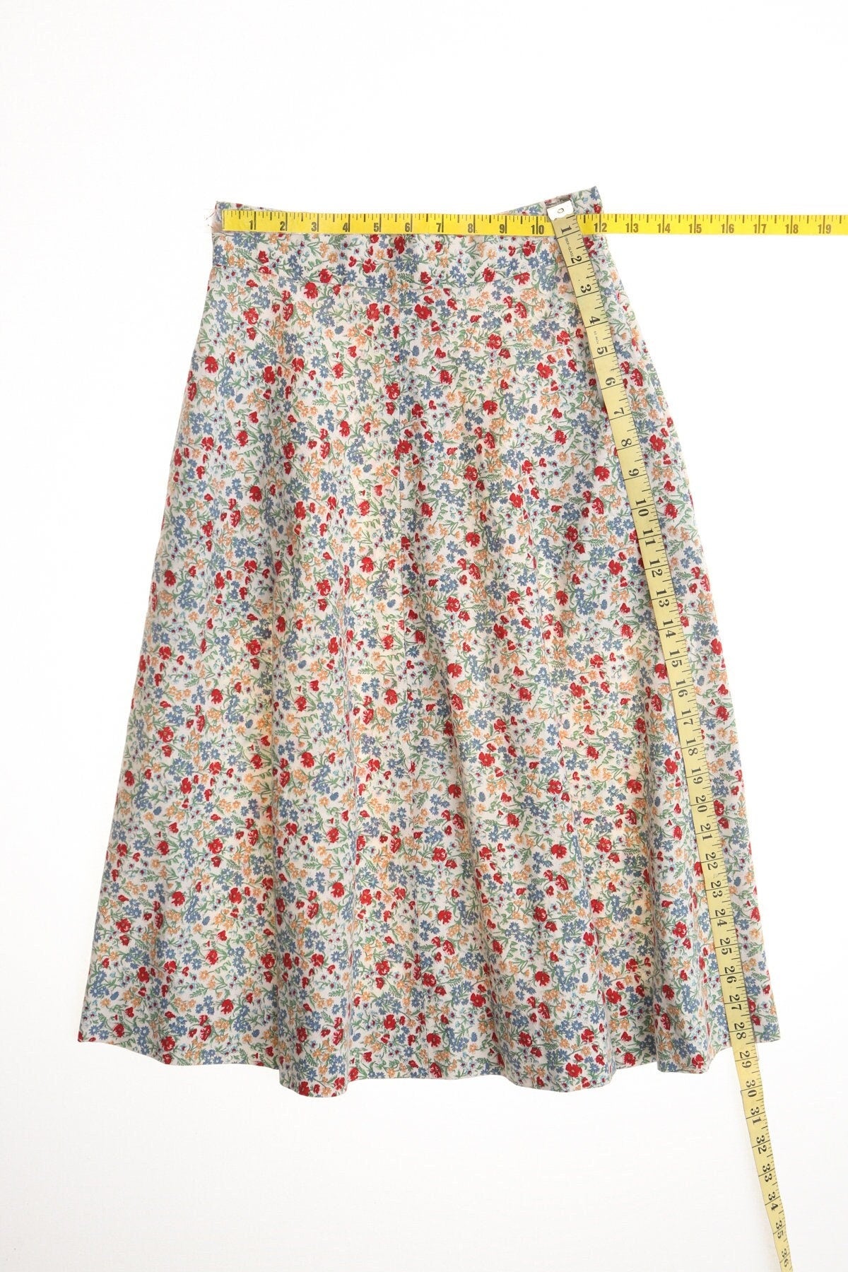 Vintage women floral print white cotton summer 80's 70's flower skirt casual