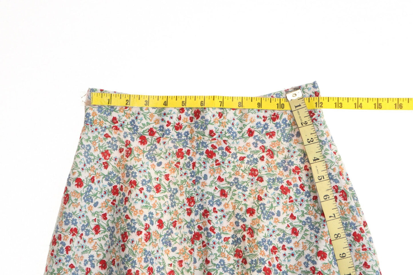 Vintage women floral print white cotton summer 80's 70's flower skirt casual