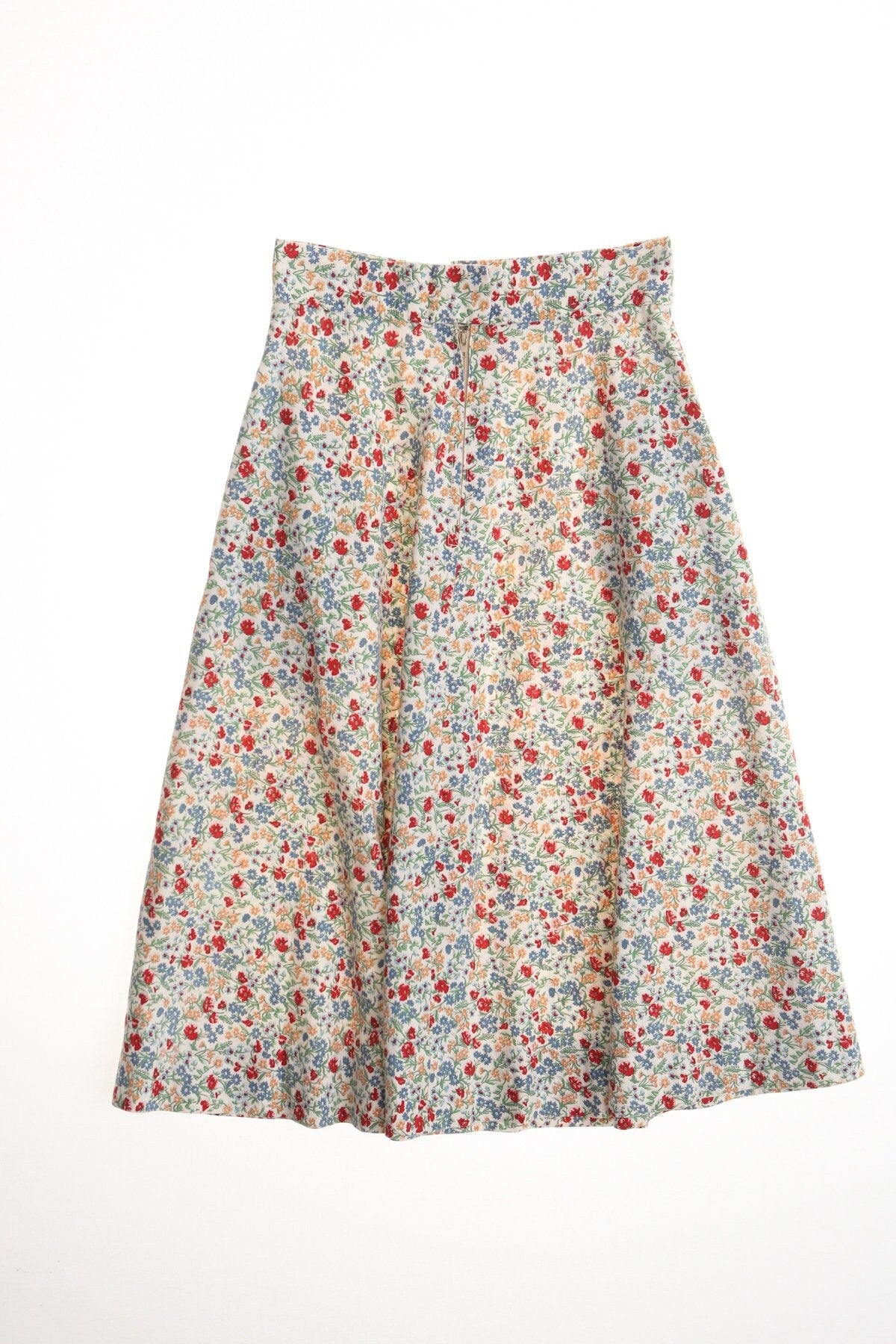 Vintage women floral print white cotton summer 80's 70's flower skirt casual